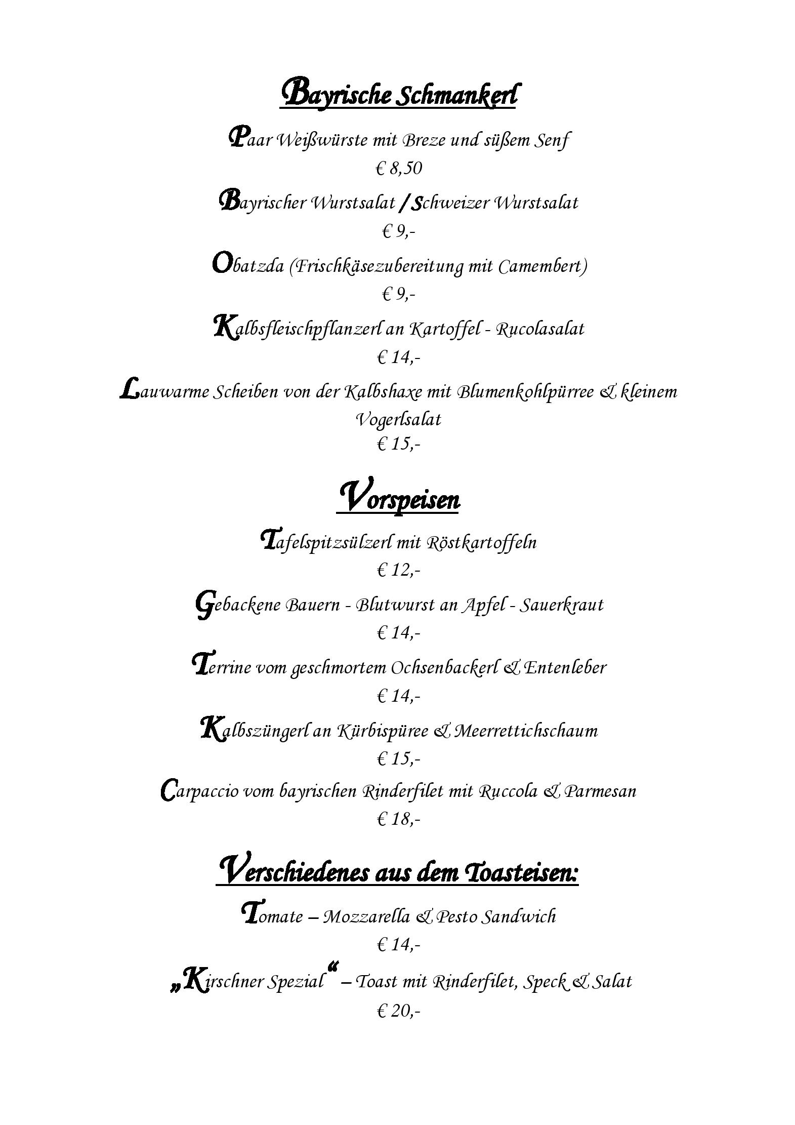 Speisekarte