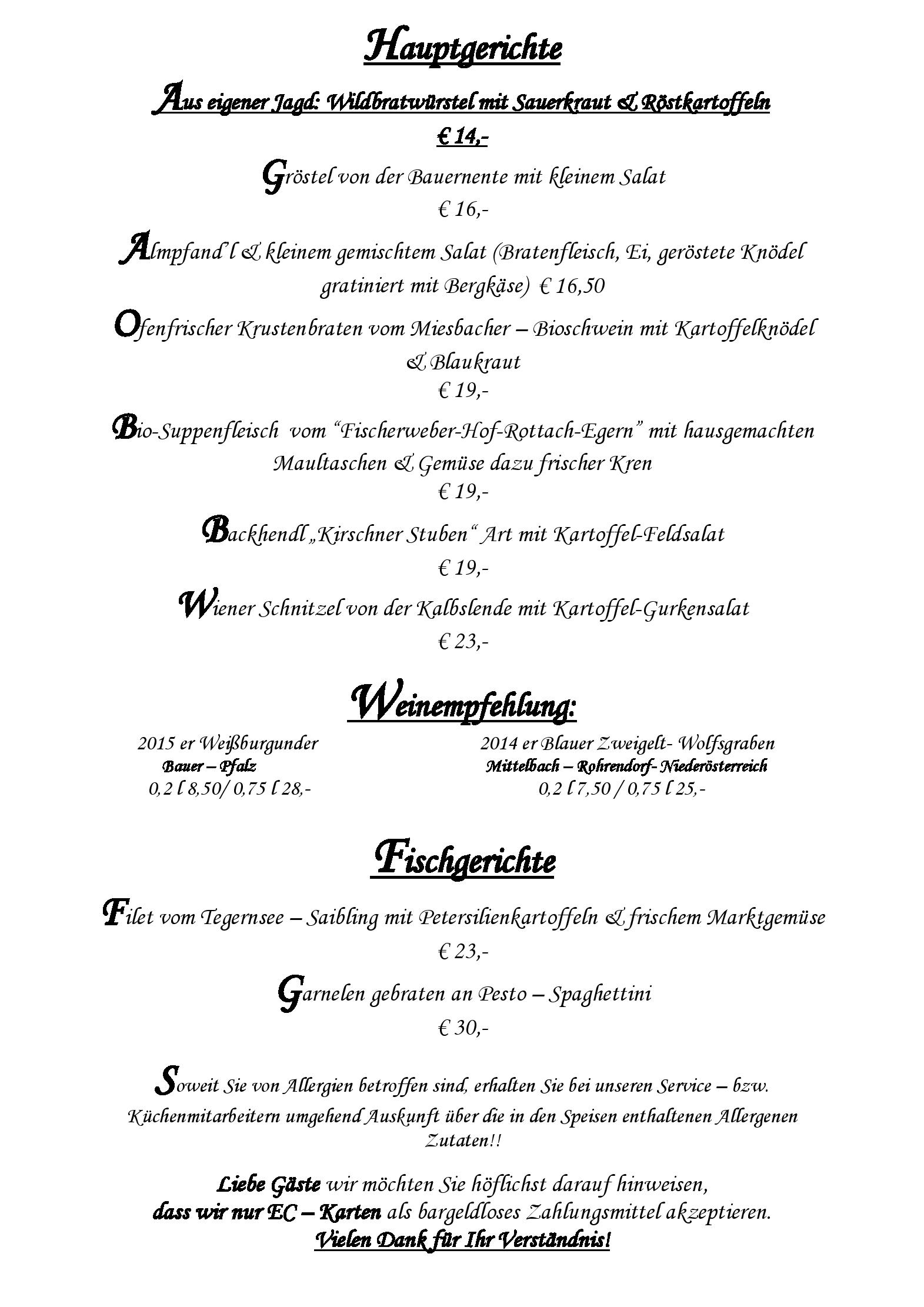 Speisekarte