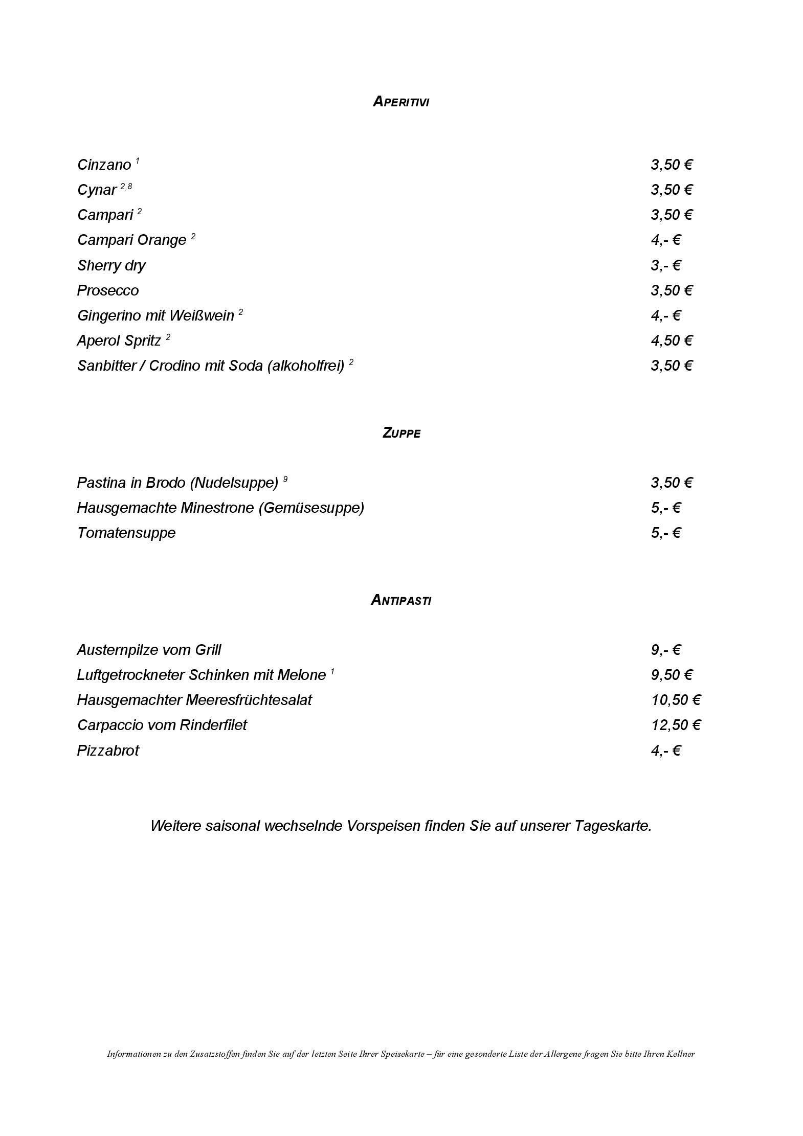 Speisekarte