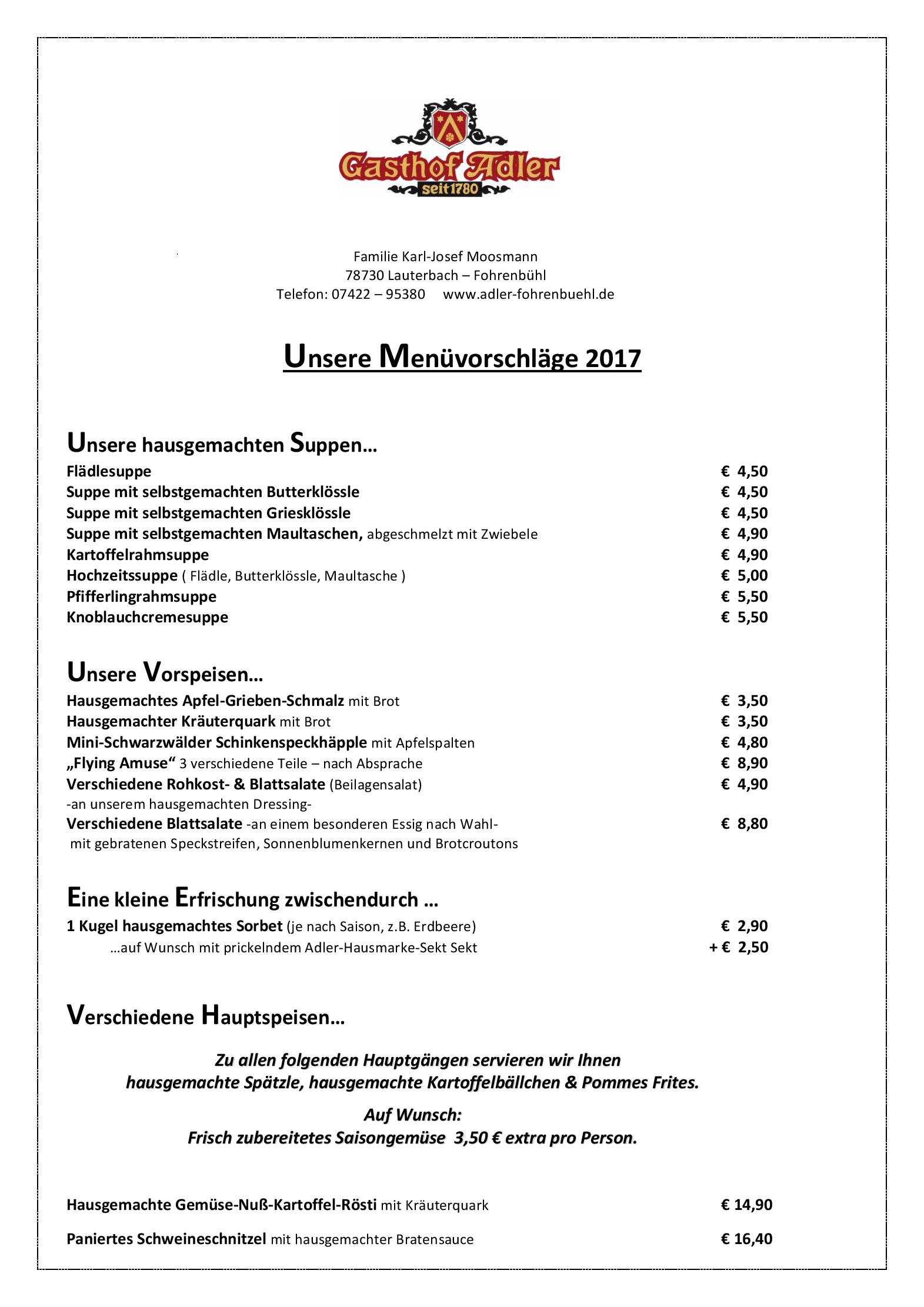 Speisekarte