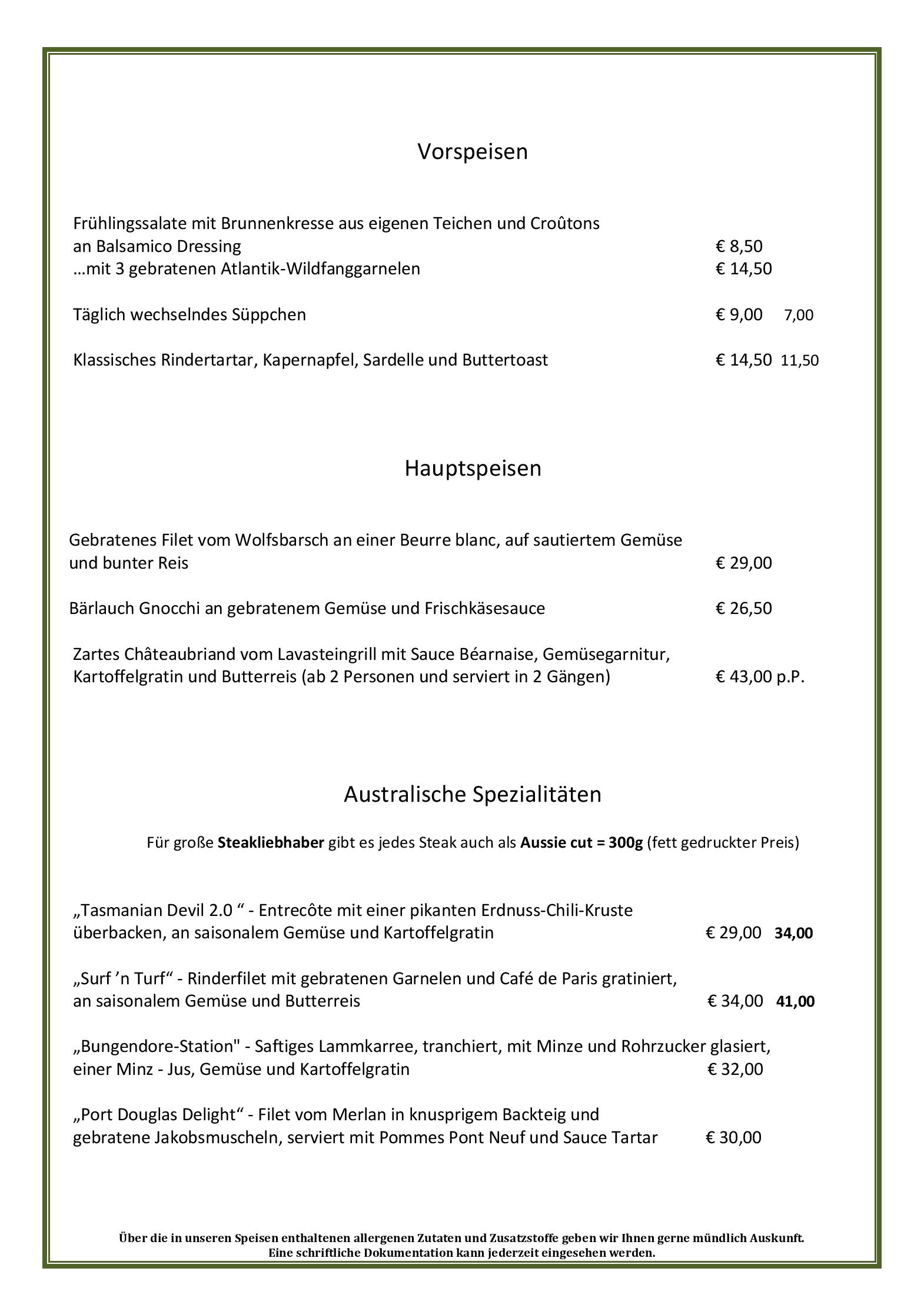 Speisekarte