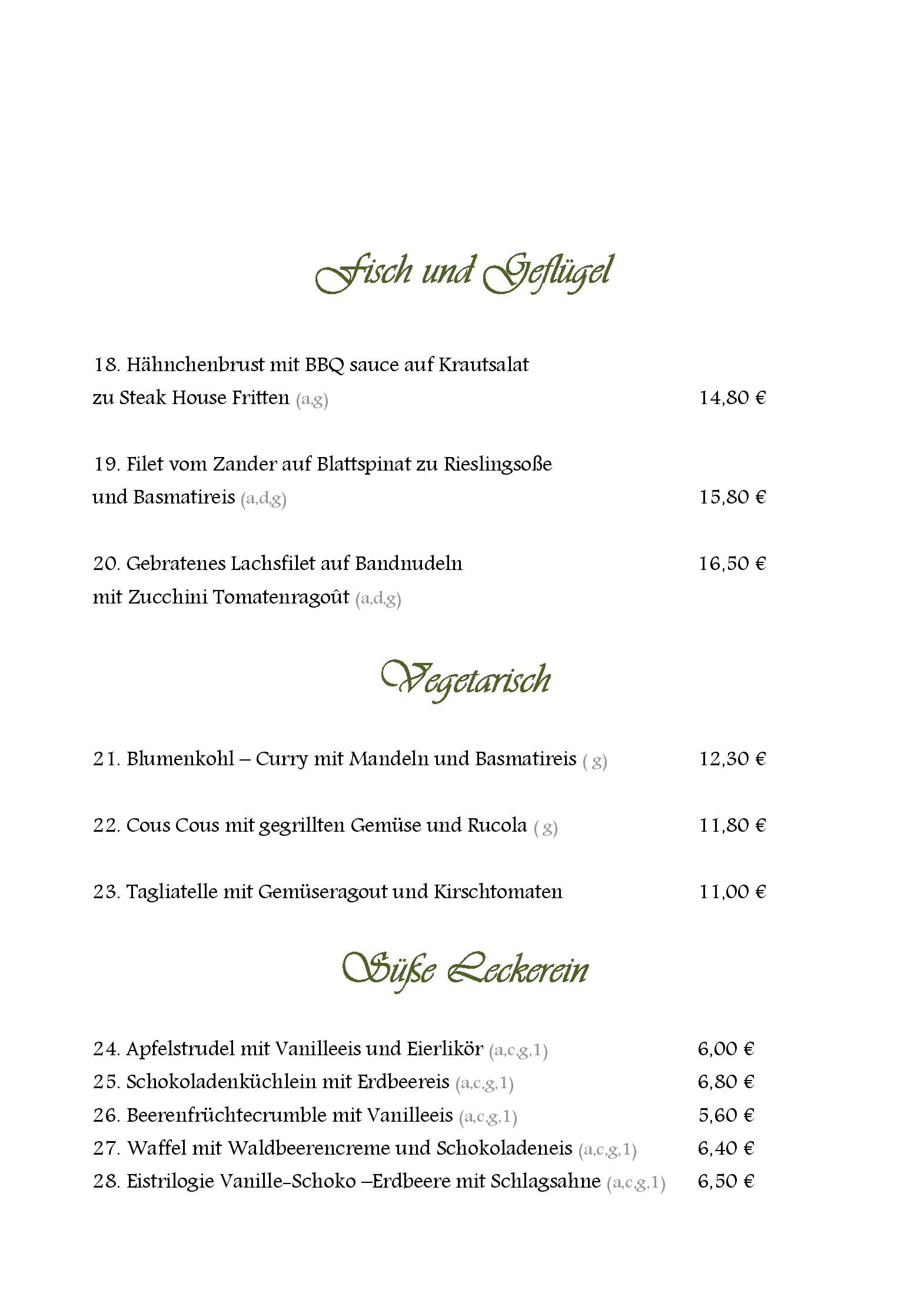 Speisekarte deutsch-regional
