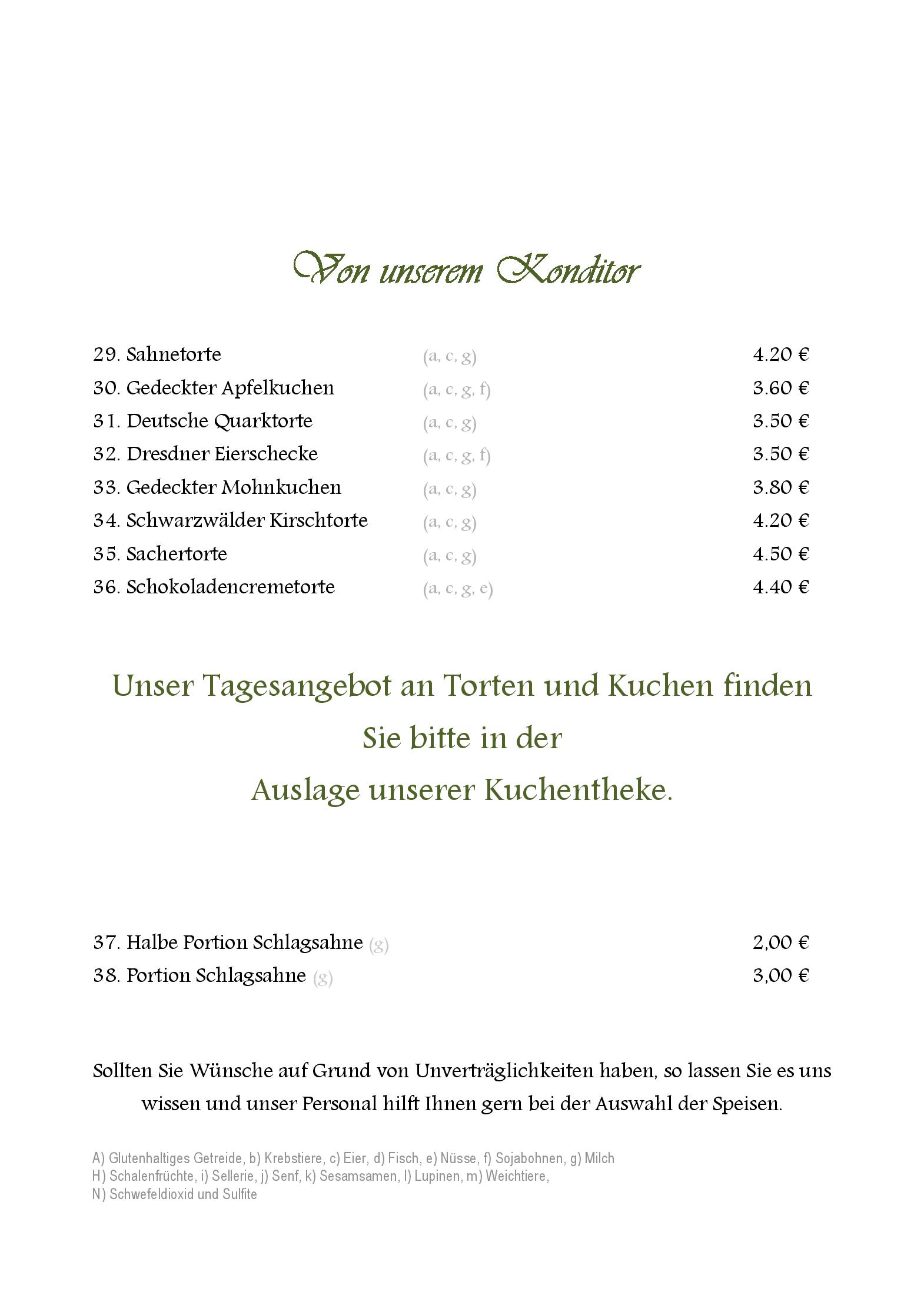 Speisekarte deutsch-regional