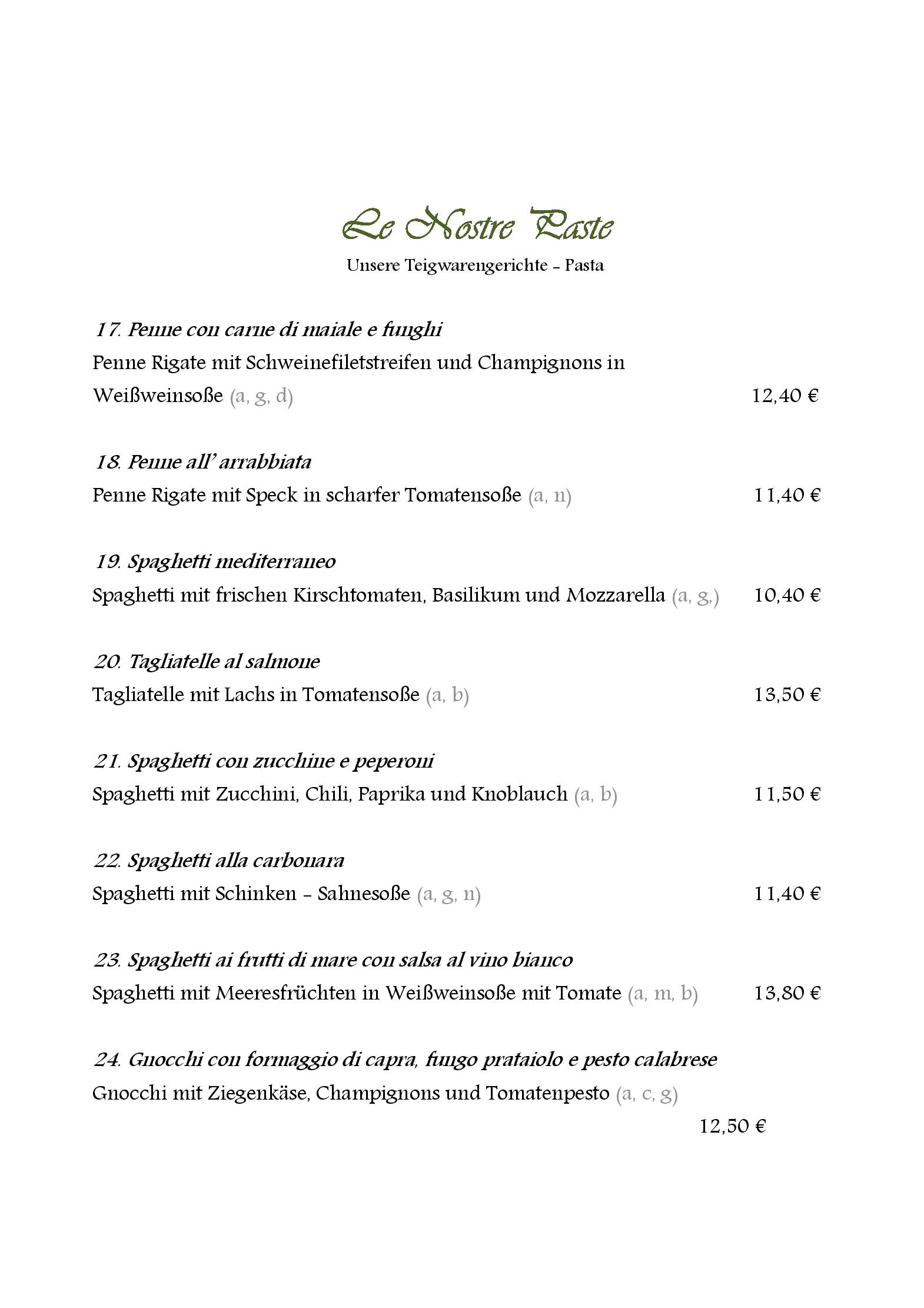 Speisekarte RISTORANTE Bellotto