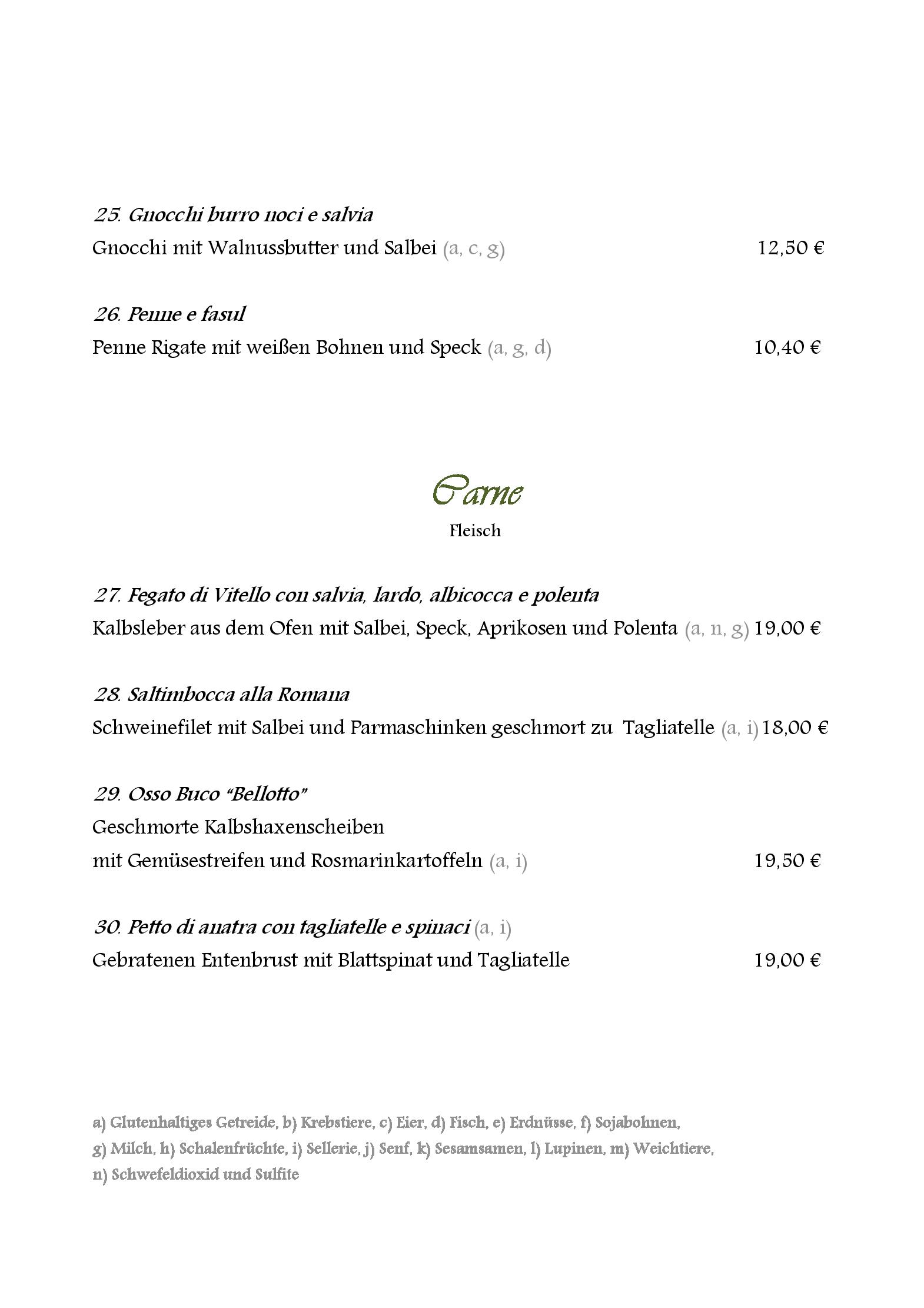 Speisekarte RISTORANTE Bellotto