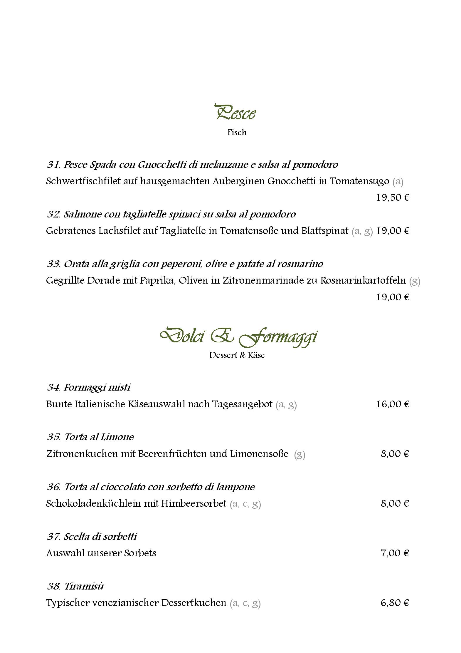 Speisekarte RISTORANTE Bellotto