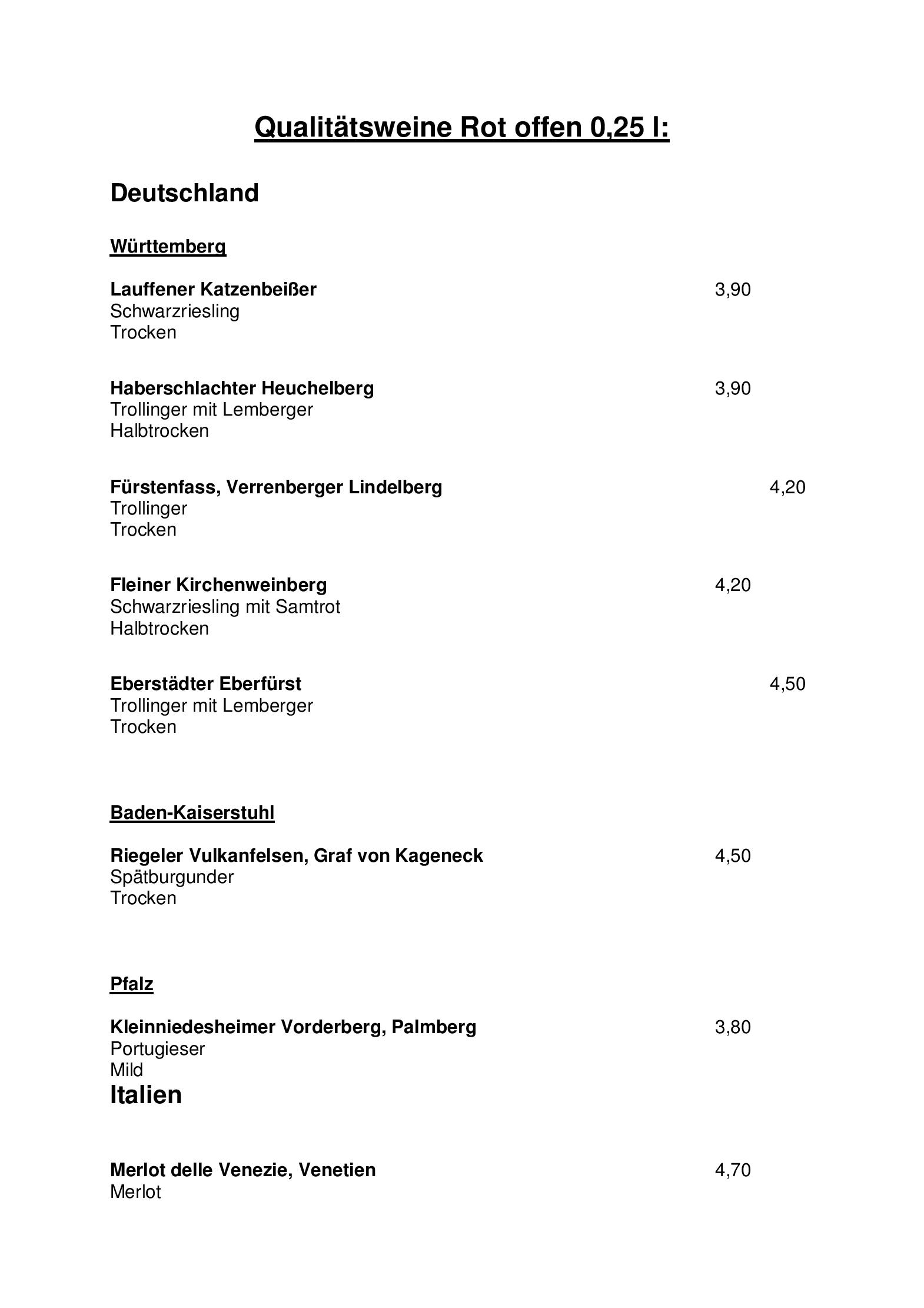 Speisekarte