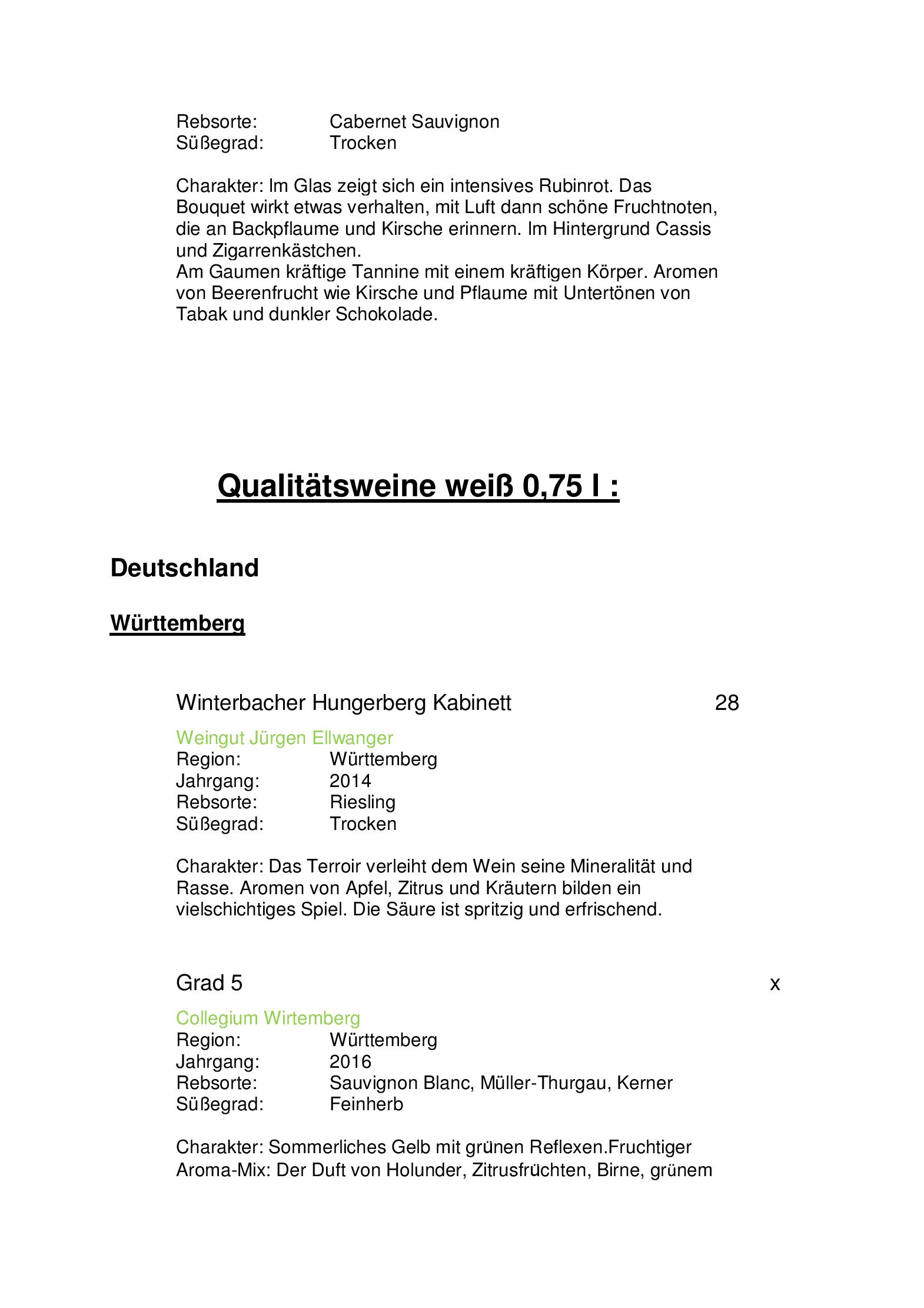 Speisekarte
