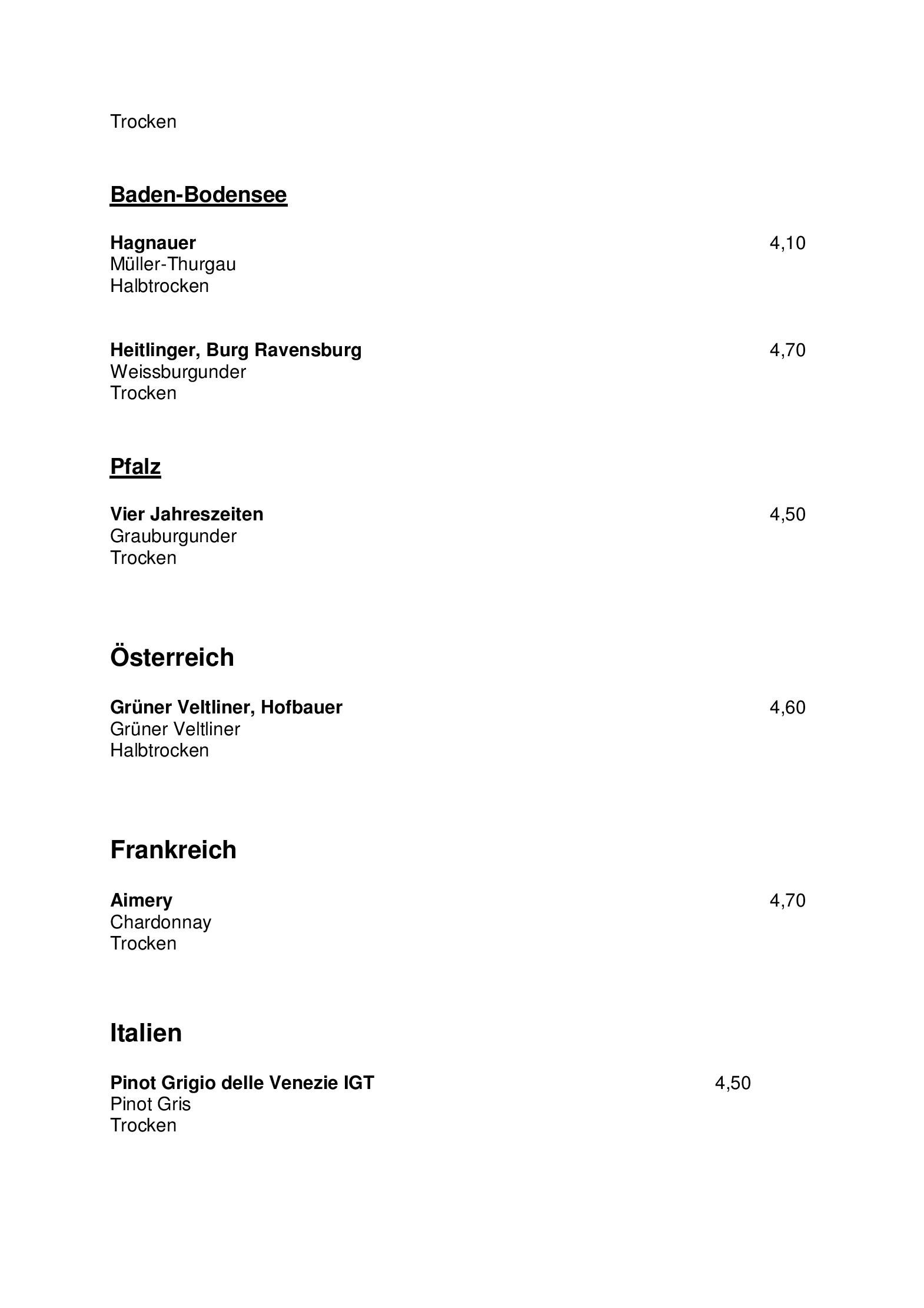 Speisekarte