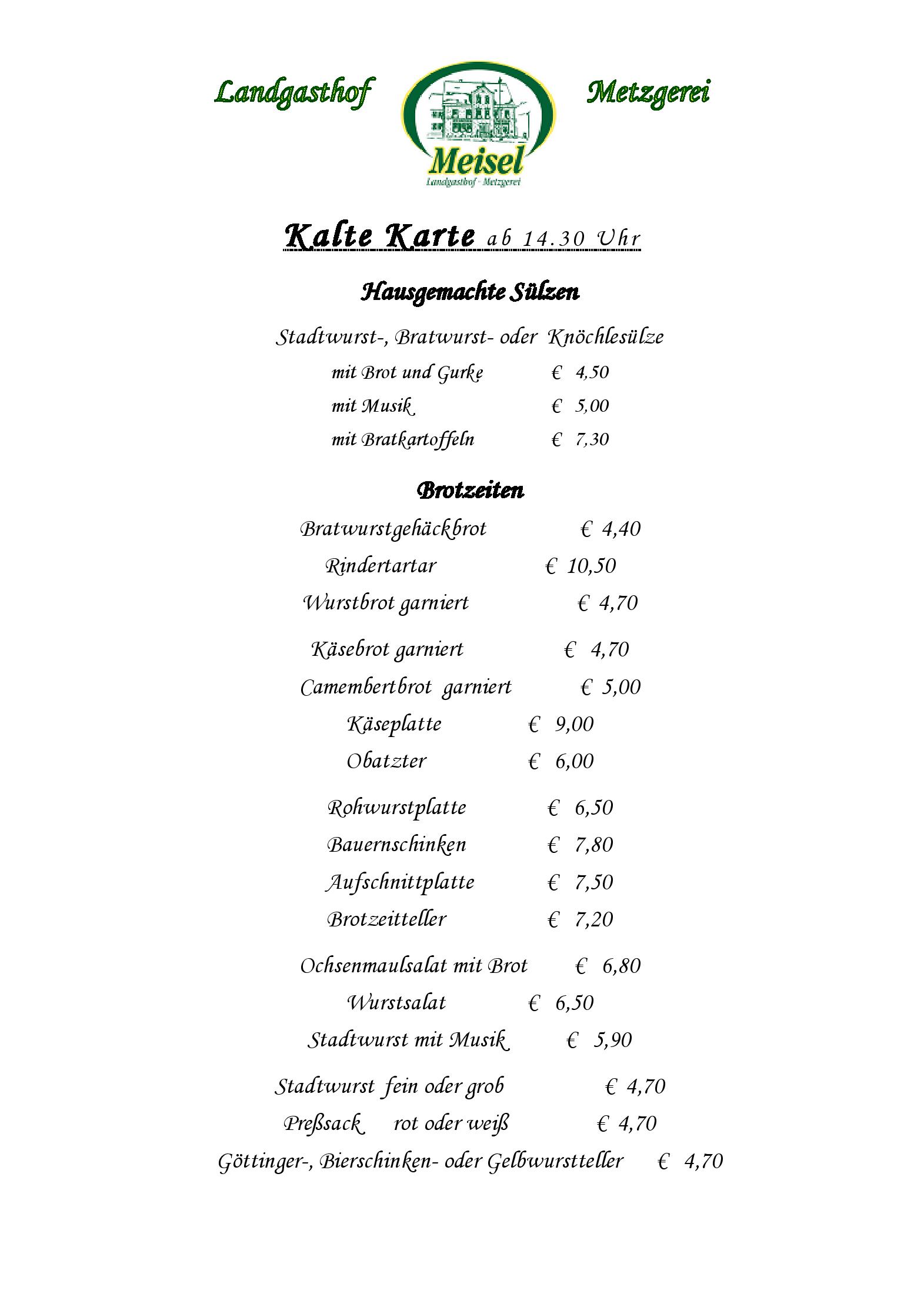 Speisekarte