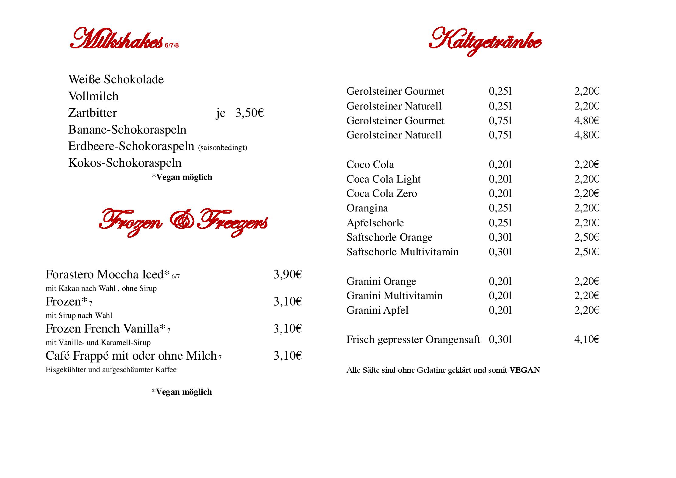 Speisekarte