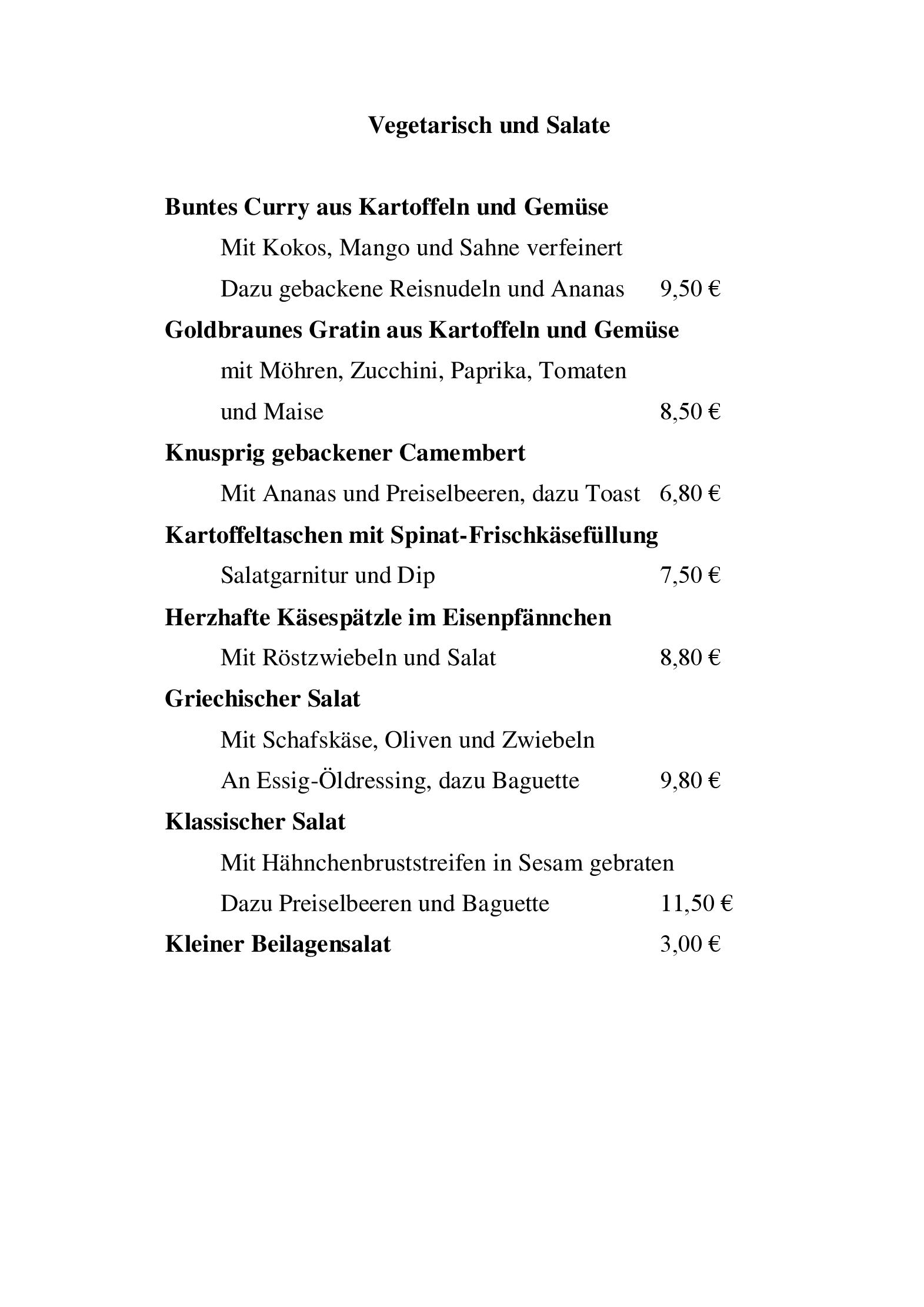 Speisekarte