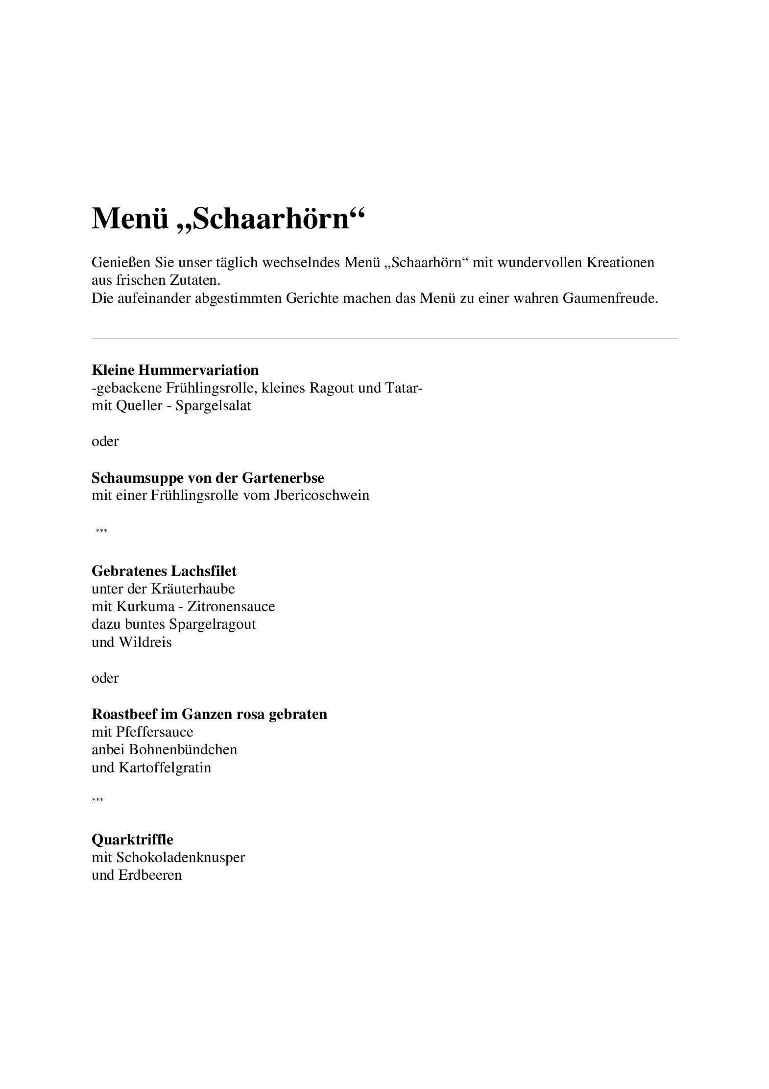 Speisekarte Beispiel