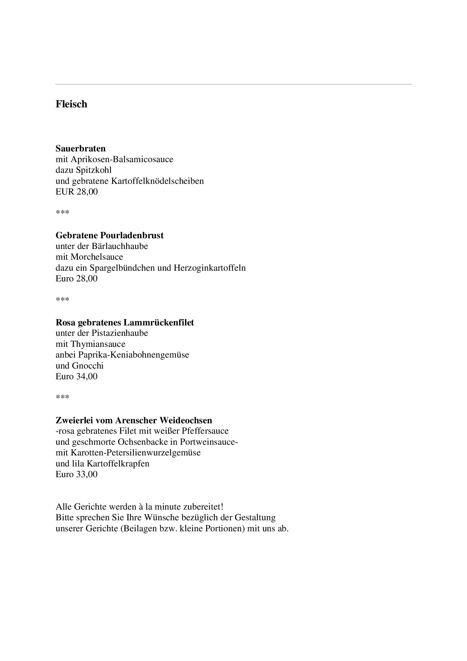 Speisekarte