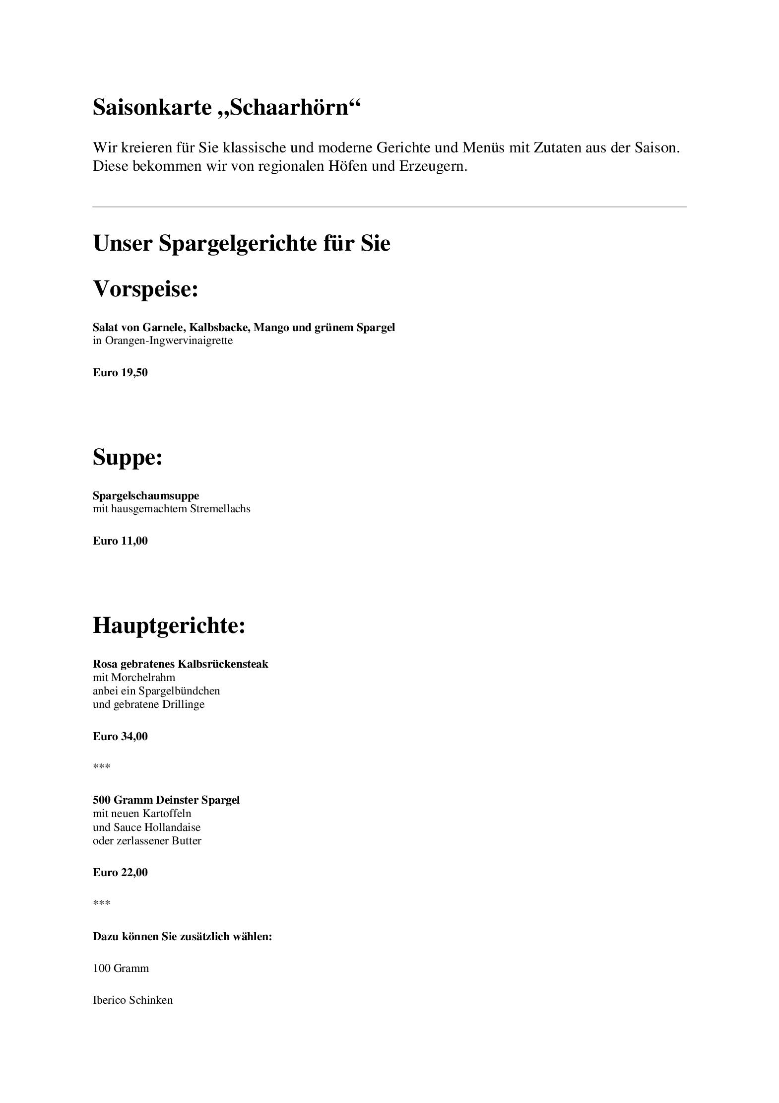 Speisekarte Beispiel