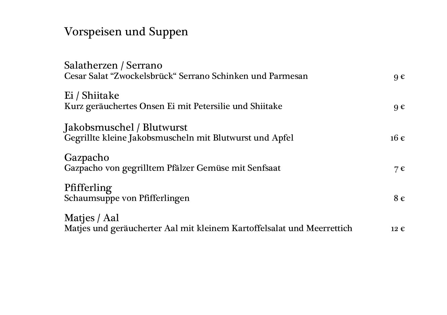 Speisekarte