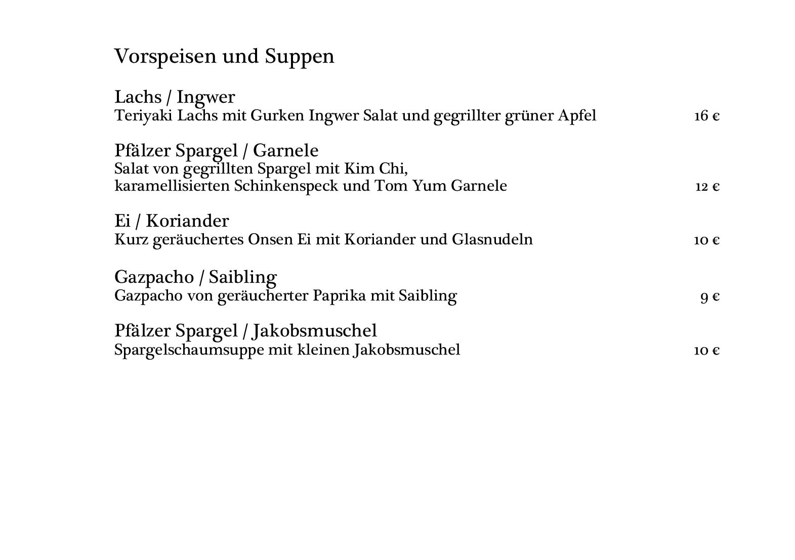 Speisekarte