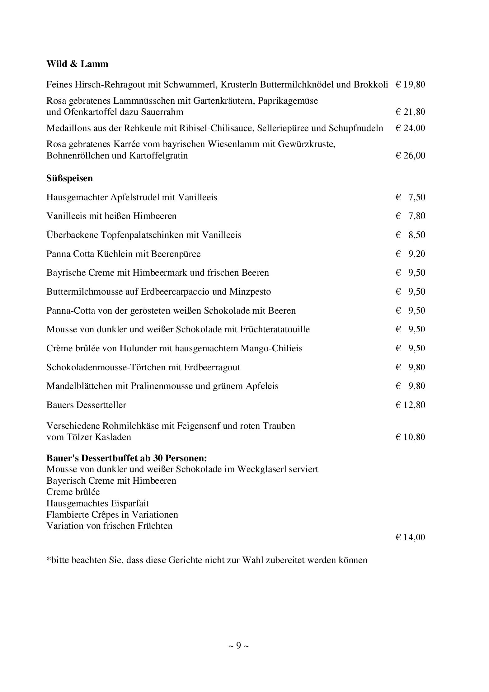 Speisekarte