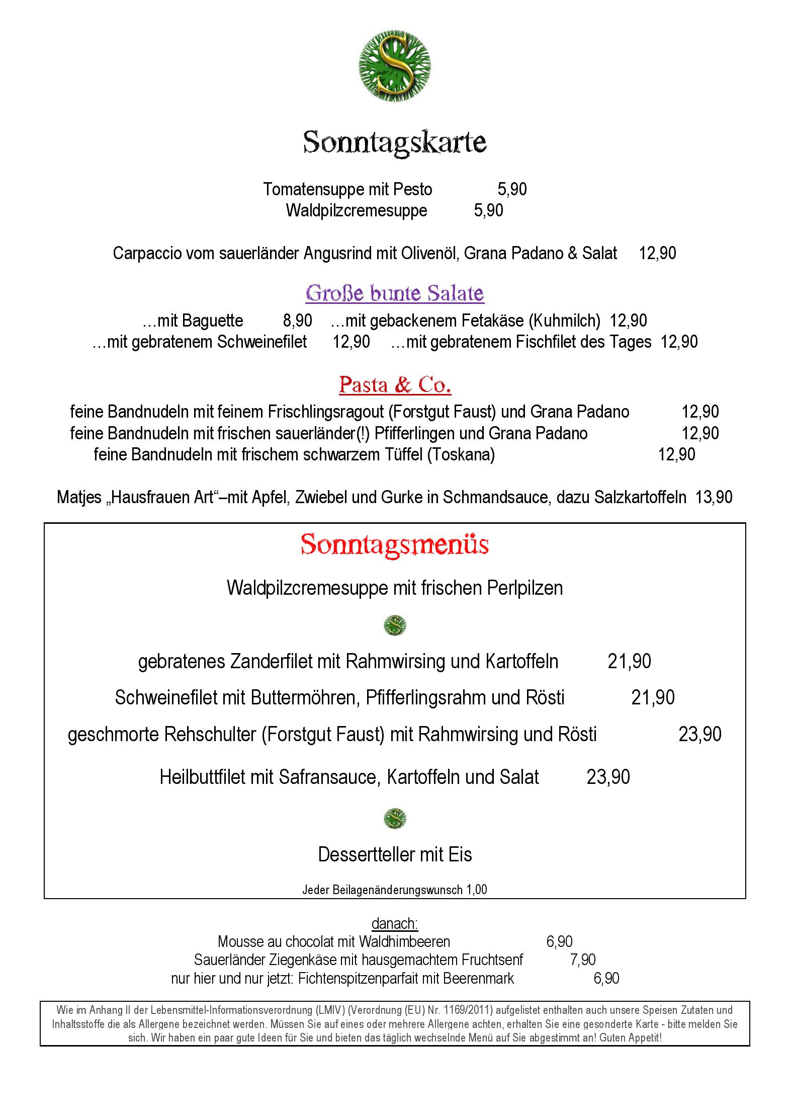 Speisekarte