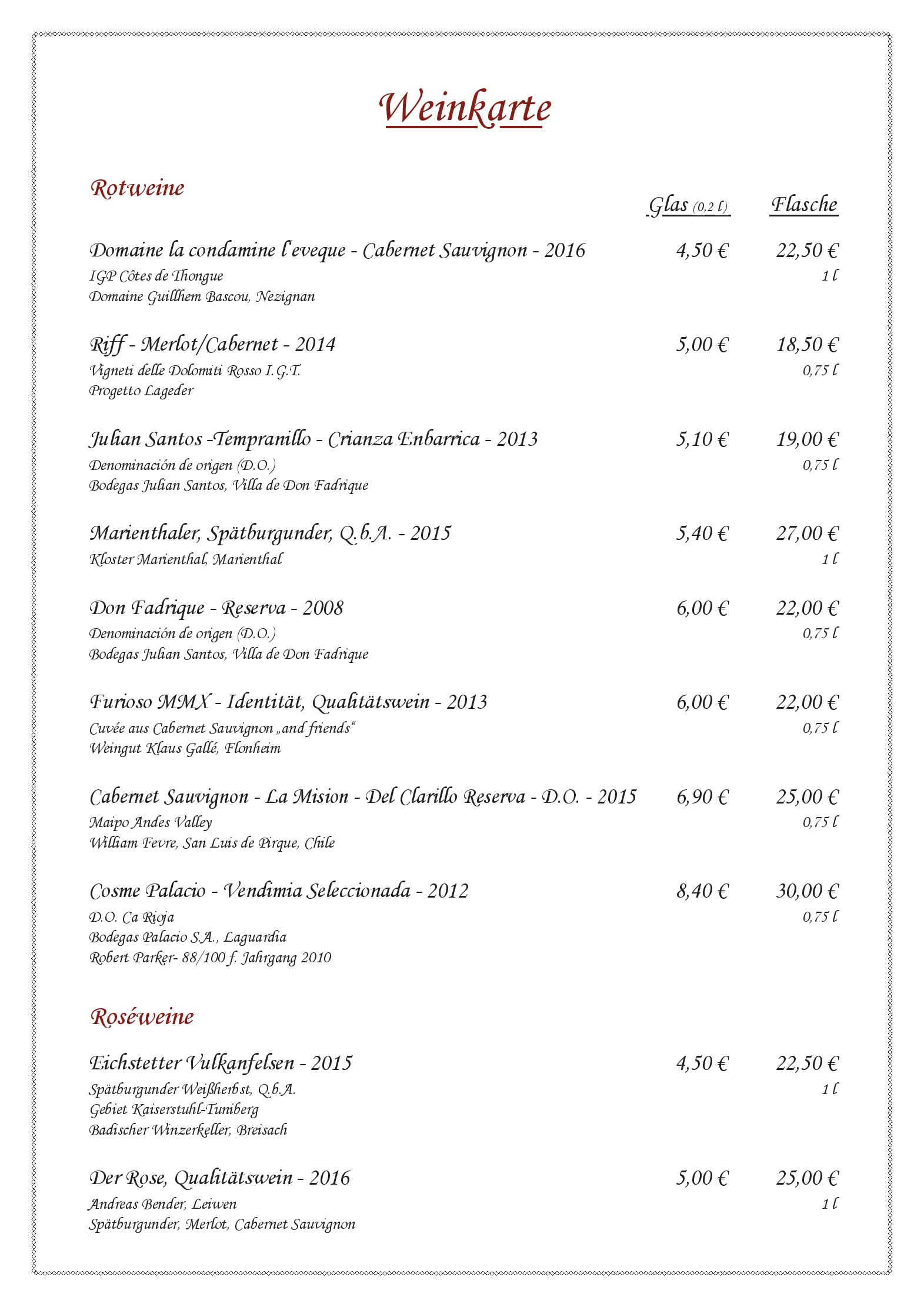 Speisekarte