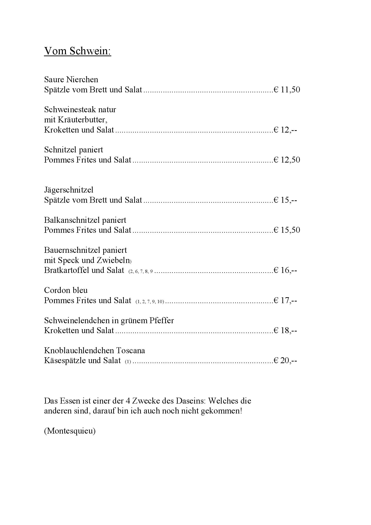 Speisekarte
