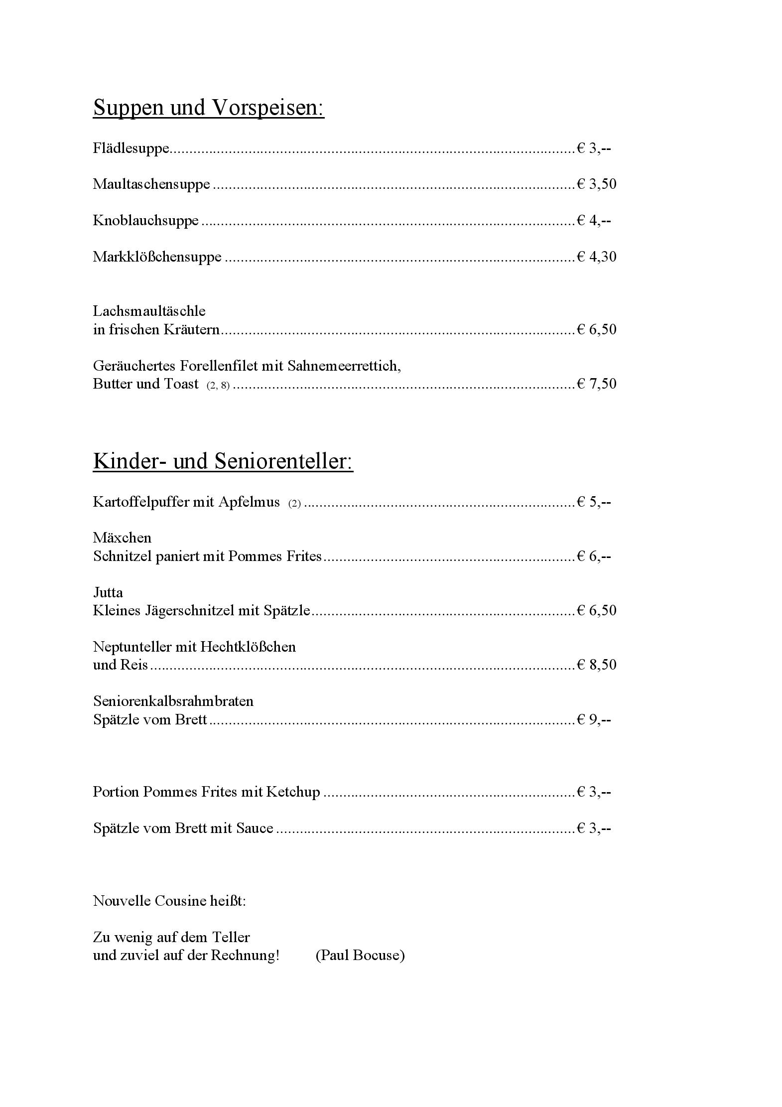 Speisekarte