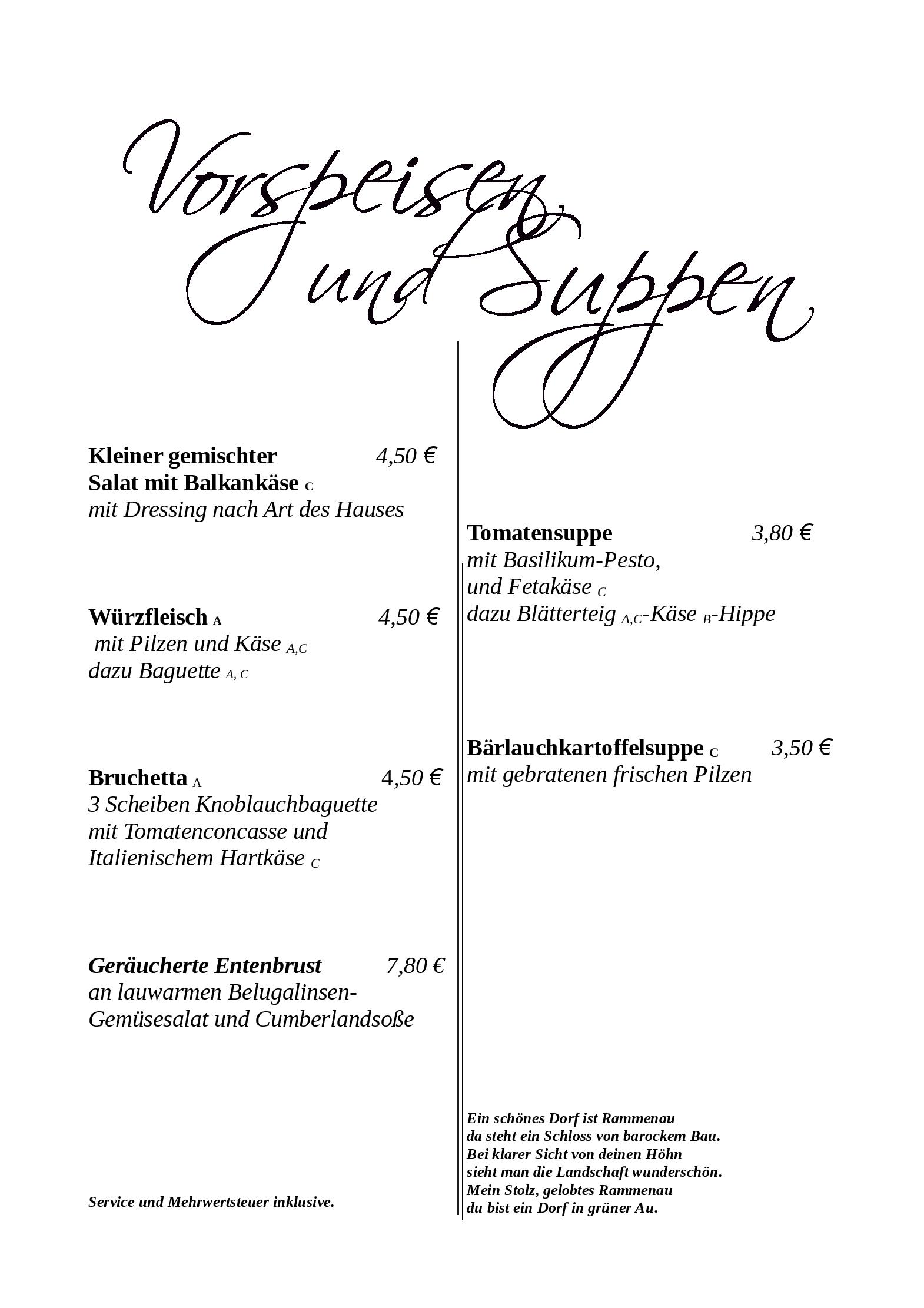 Speisekarte