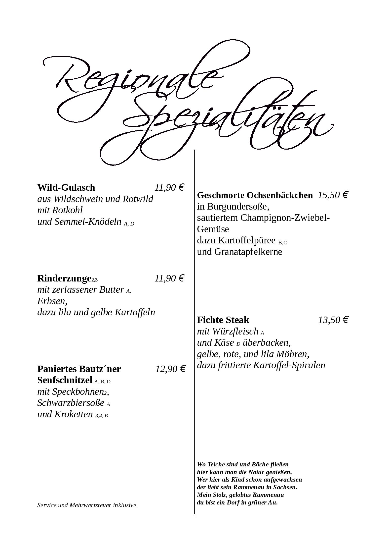 Speisekarte