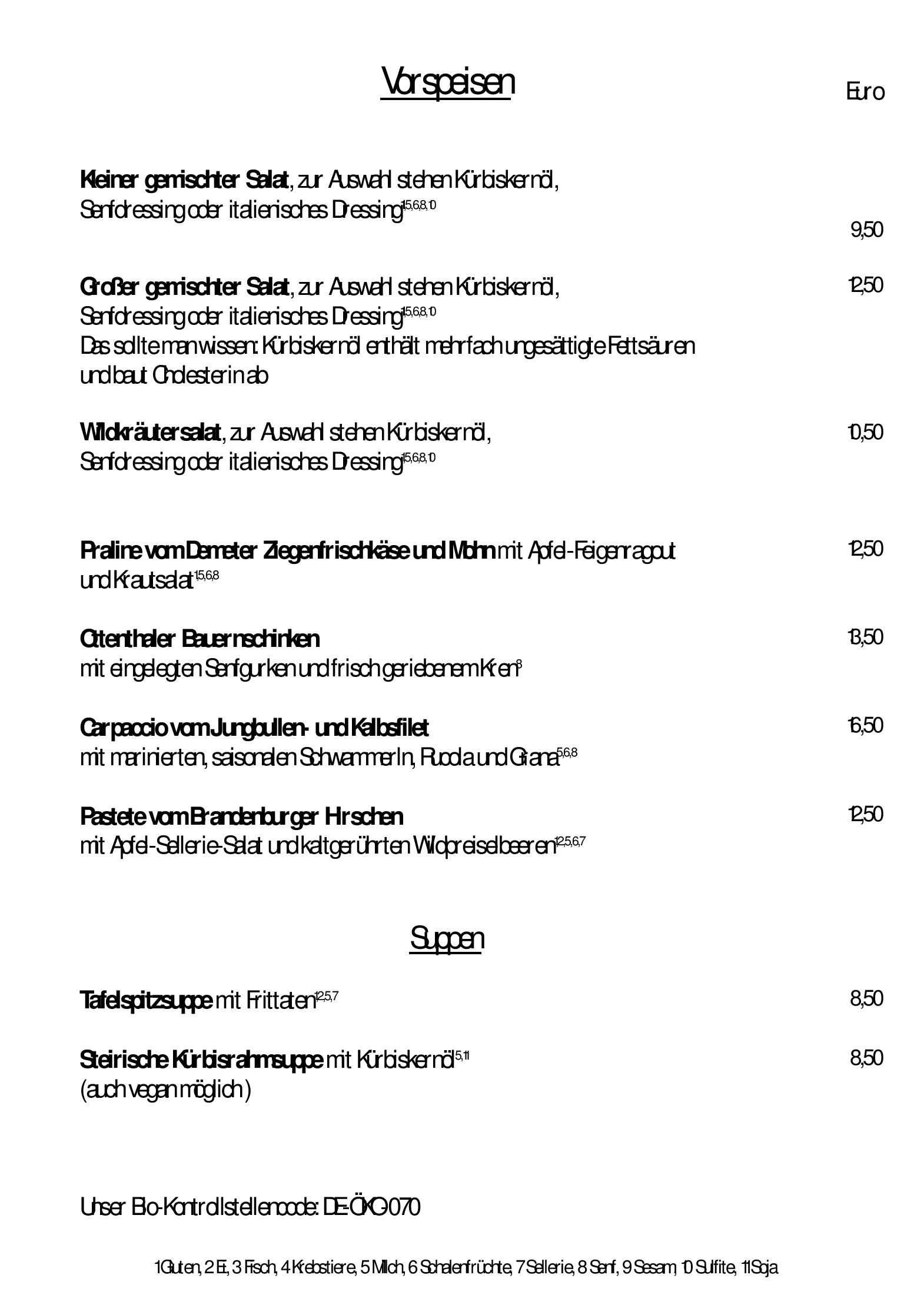 Speisekarte