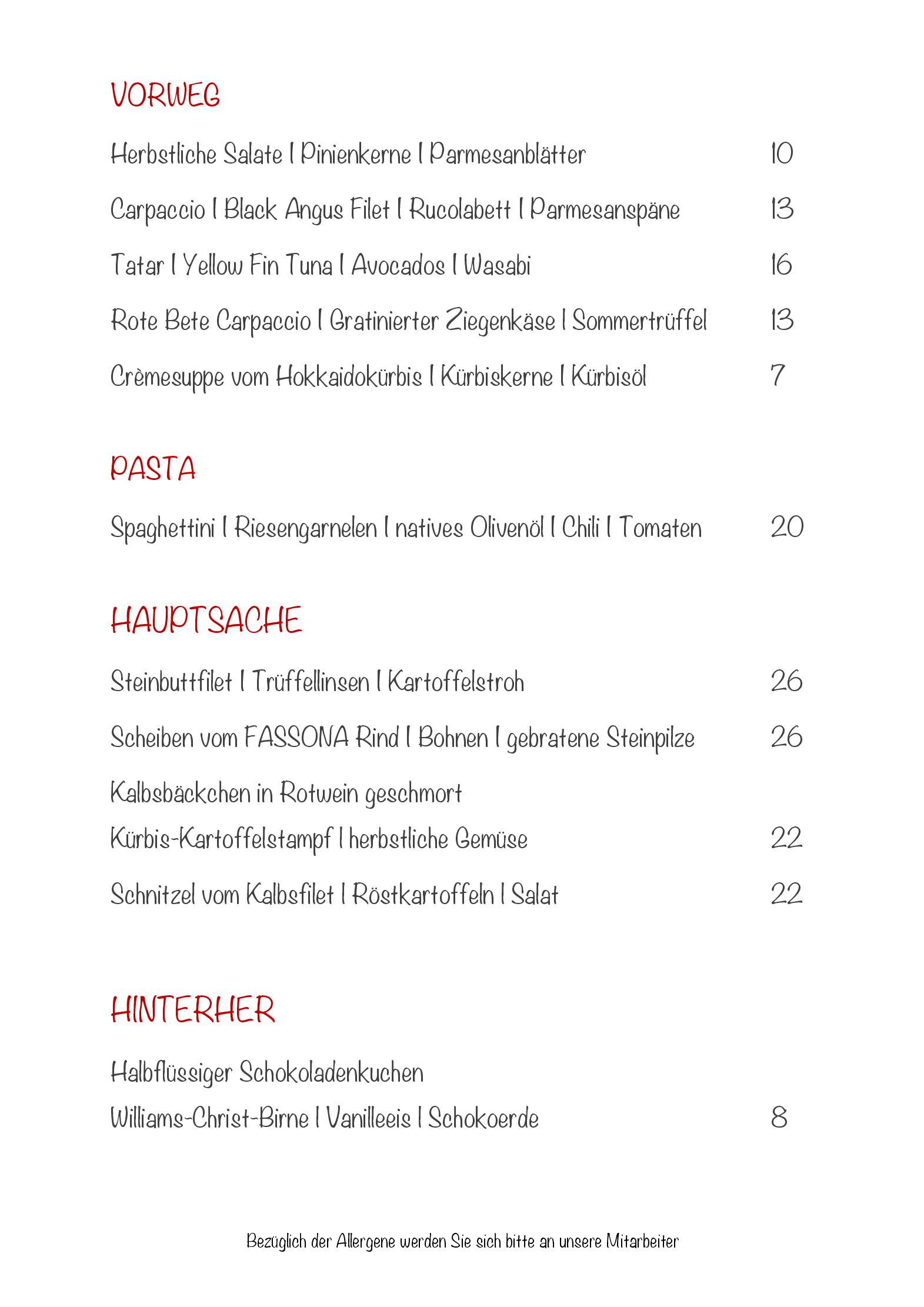 Speisekarte