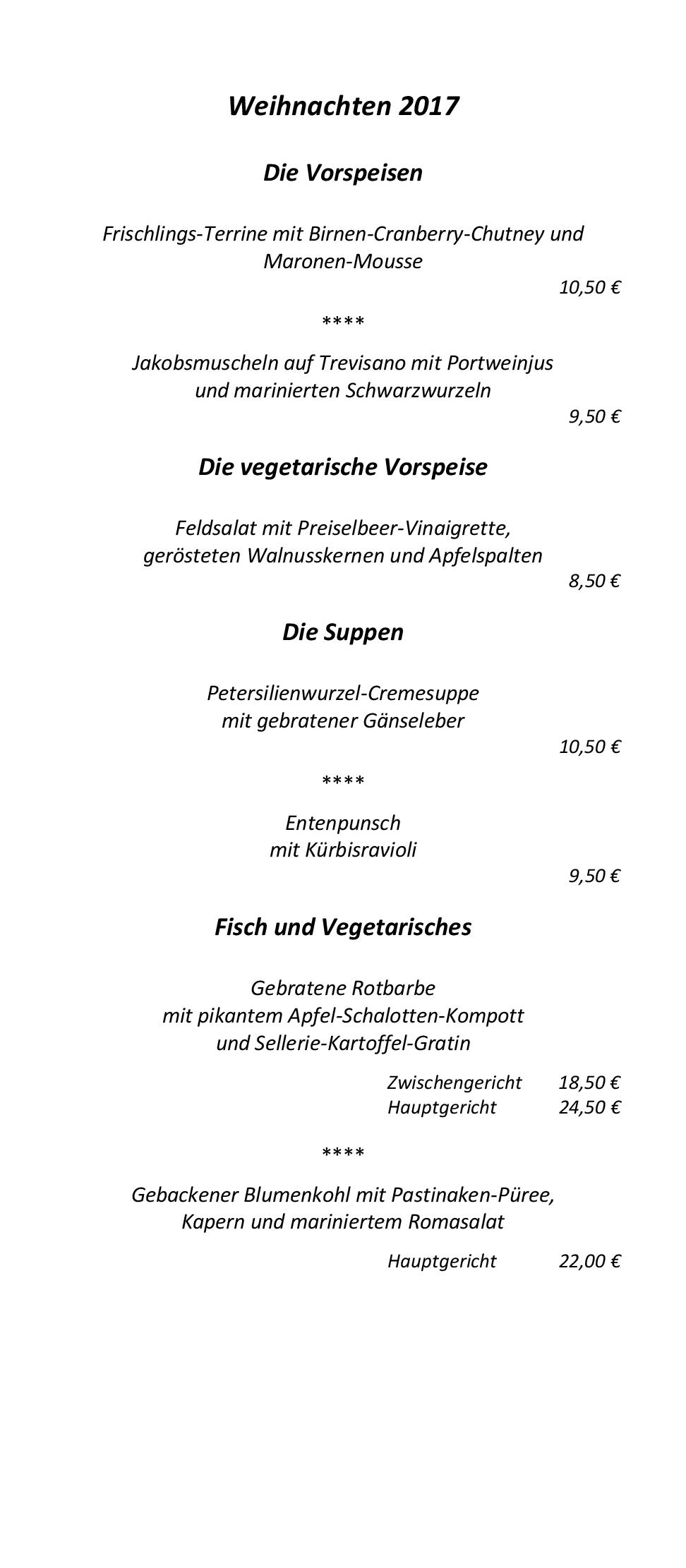 Speisekarte Weihnachten 2017