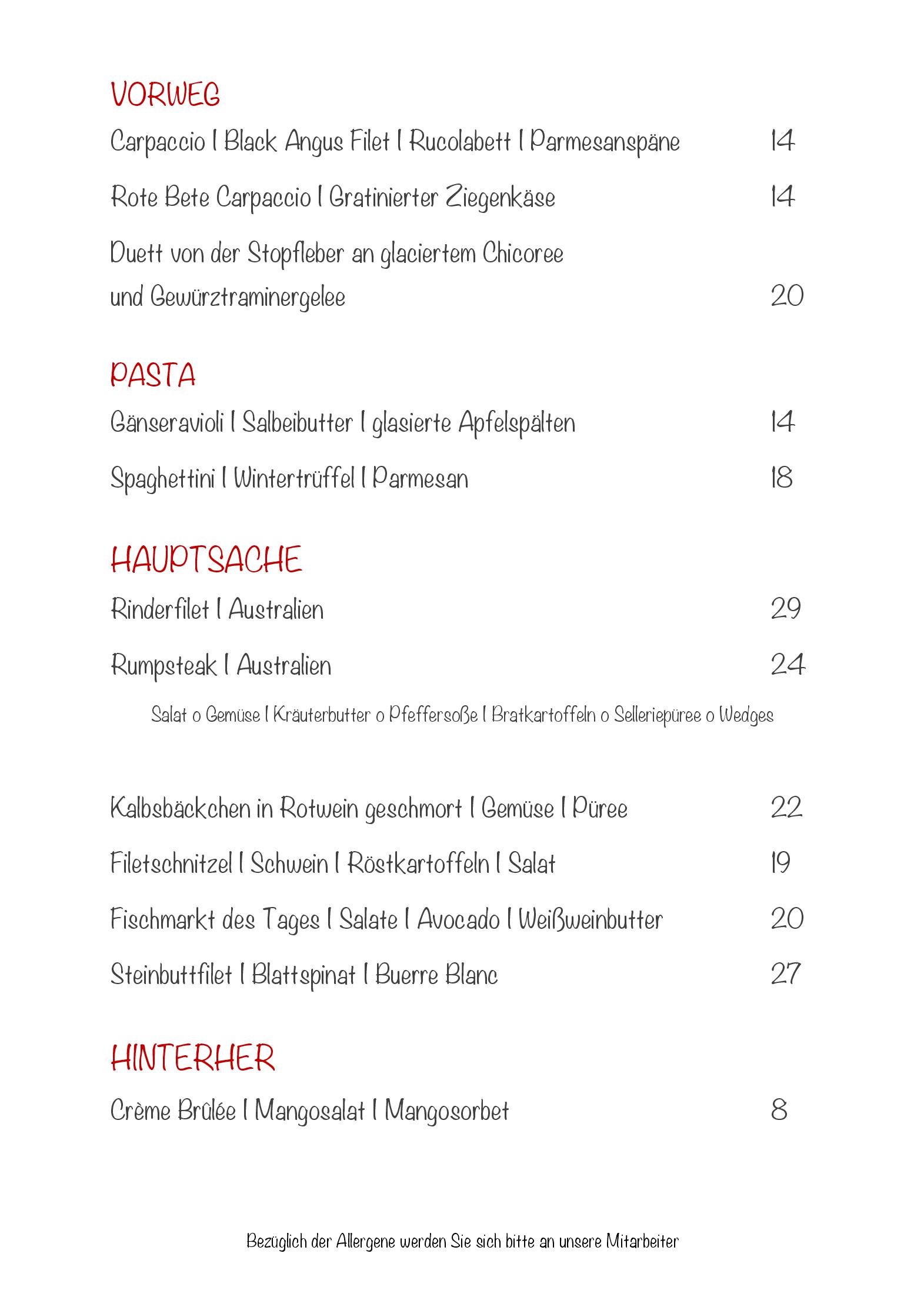 Speisekarte