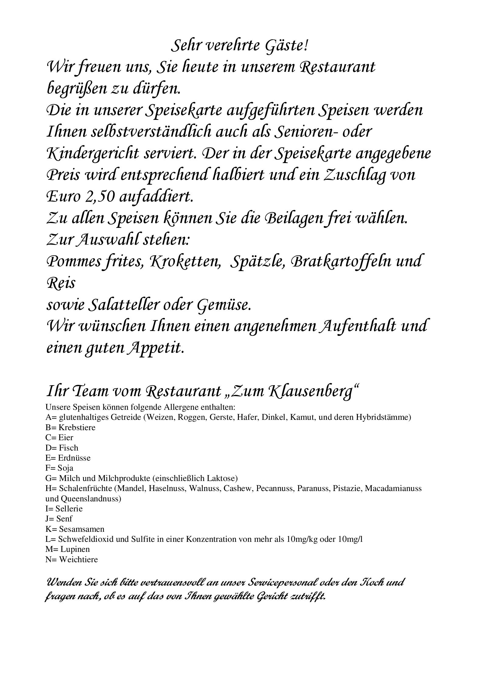 Speisekarte