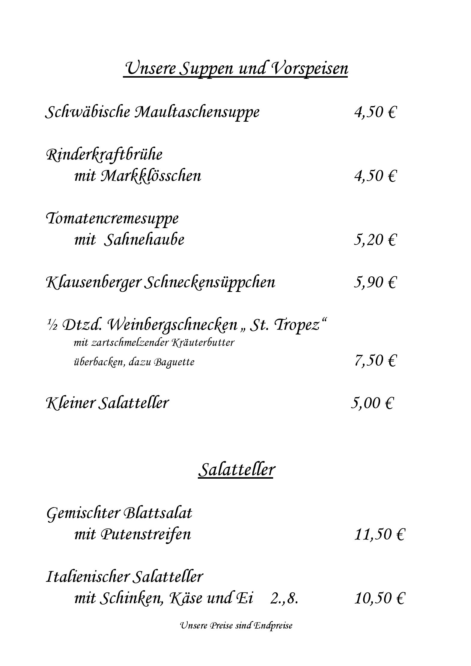 Speisekarte