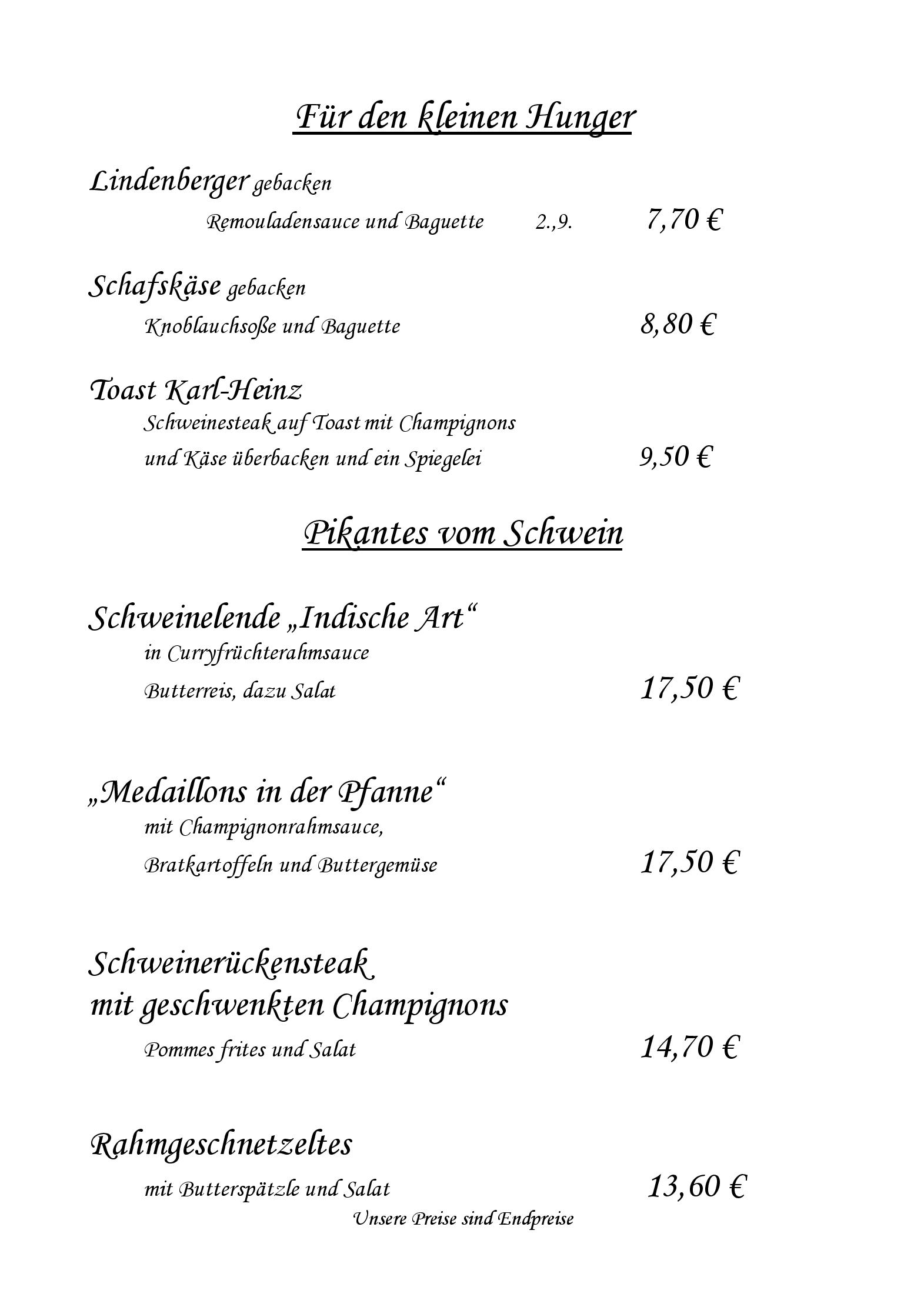 Speisekarte