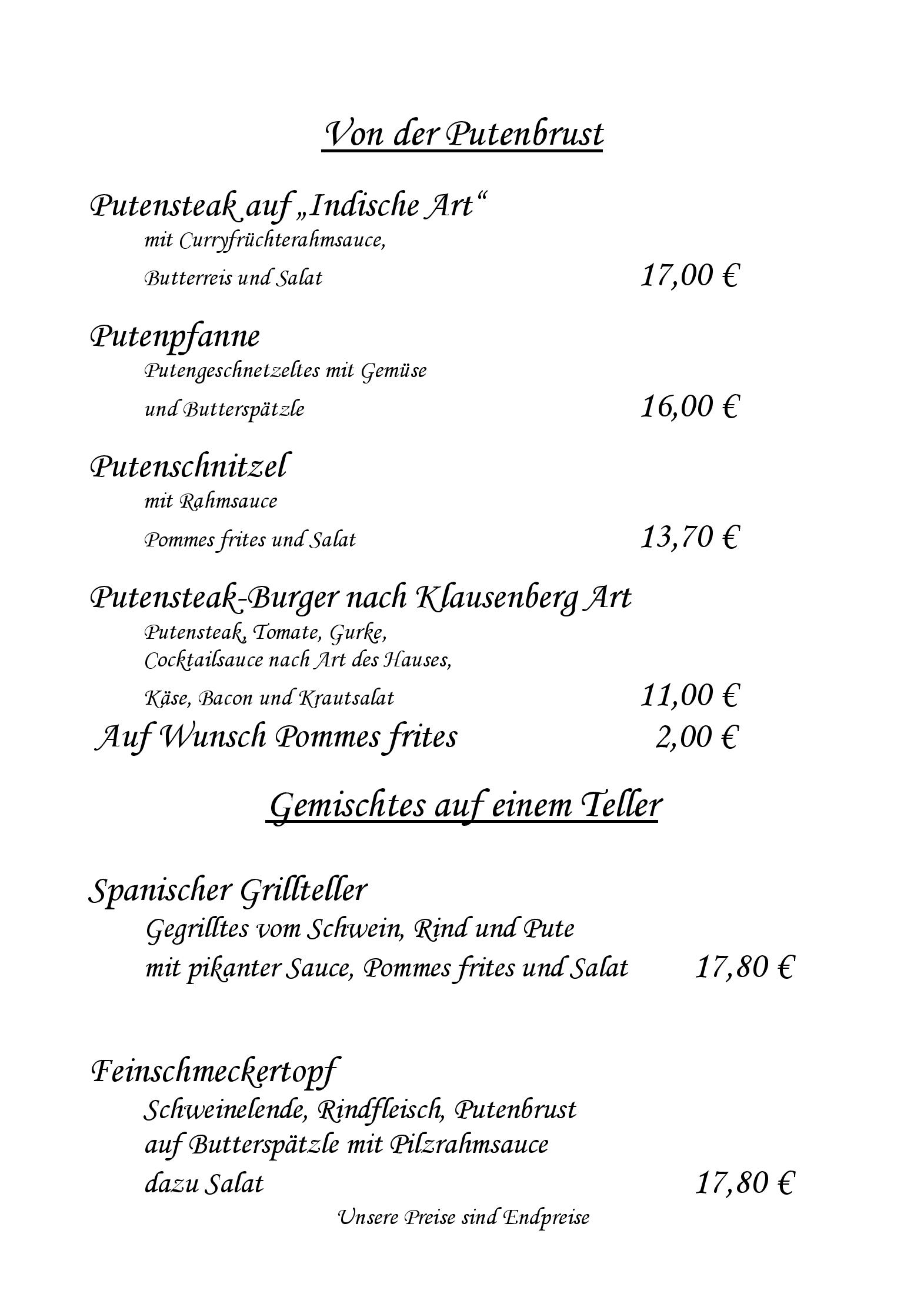 Speisekarte