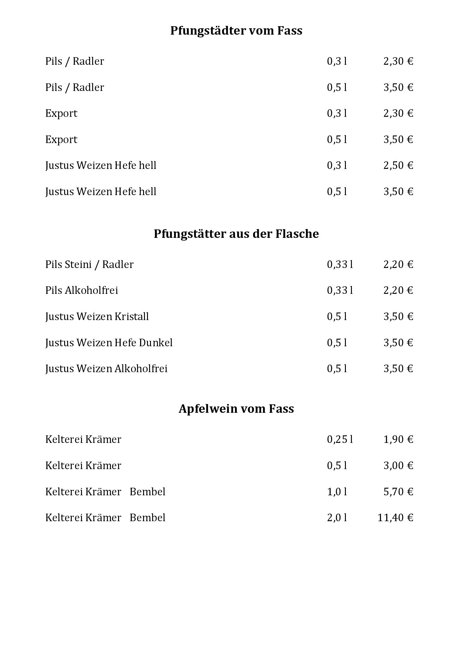 Speisekarte