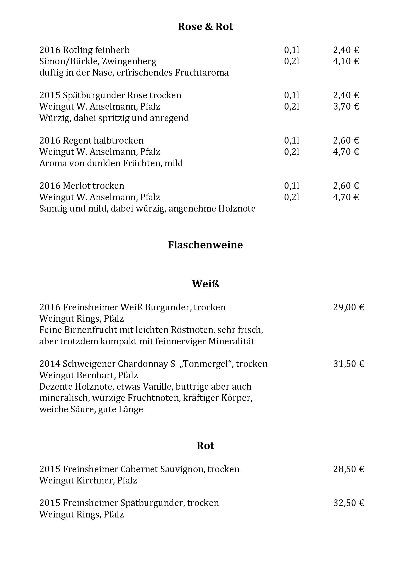Speisekarte