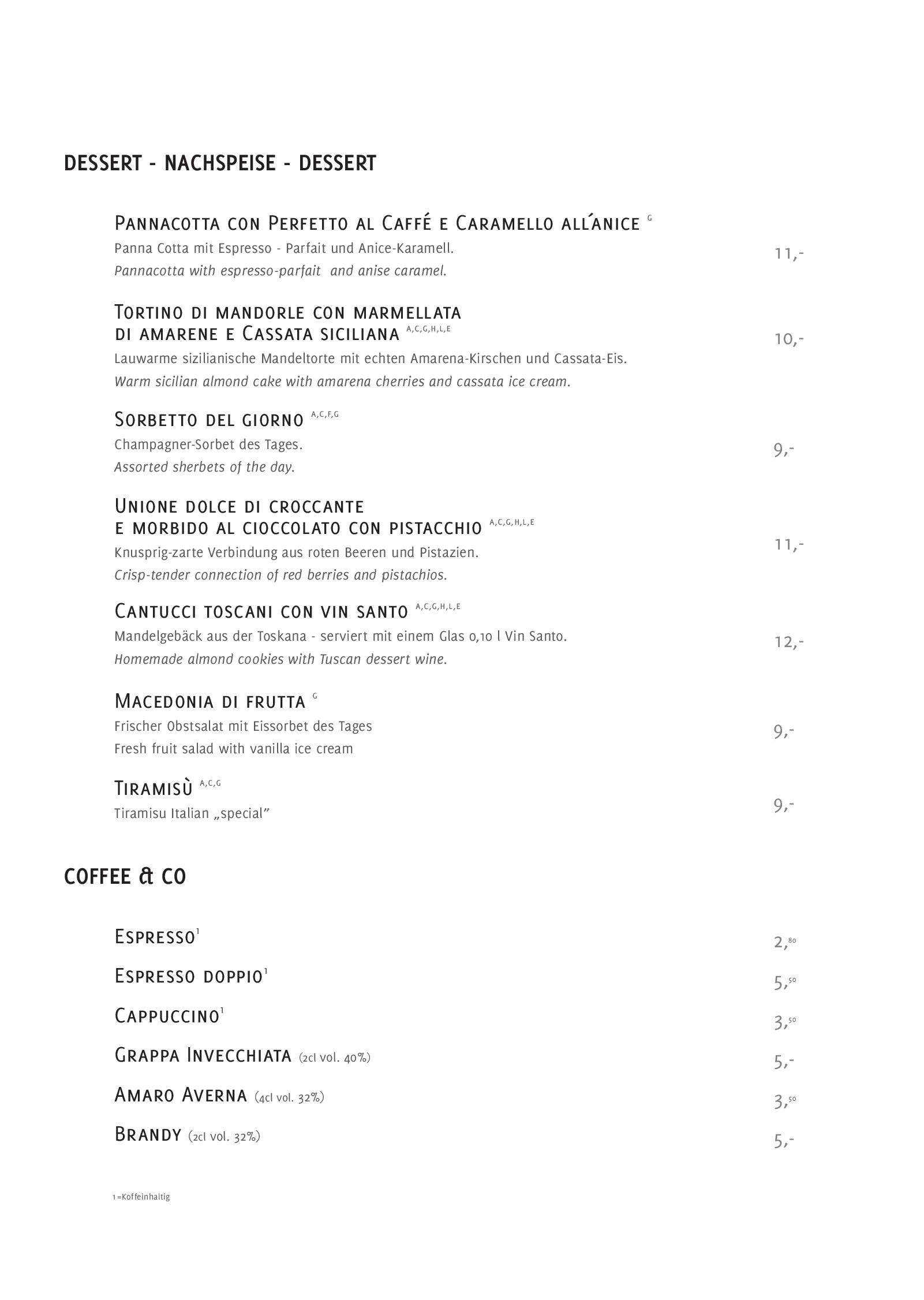 Speisekarte - a la cart