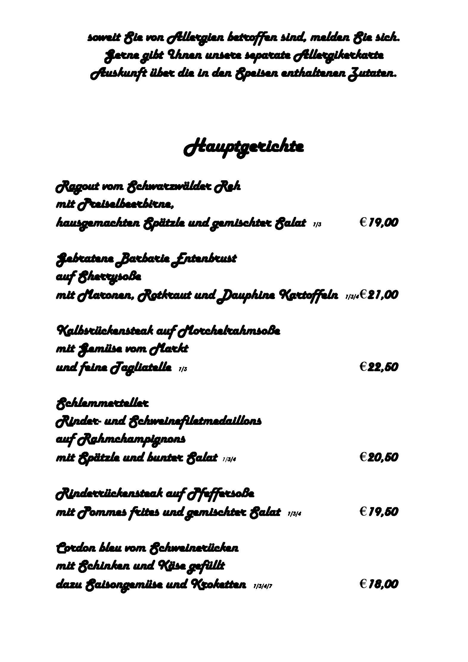 Speisekarte