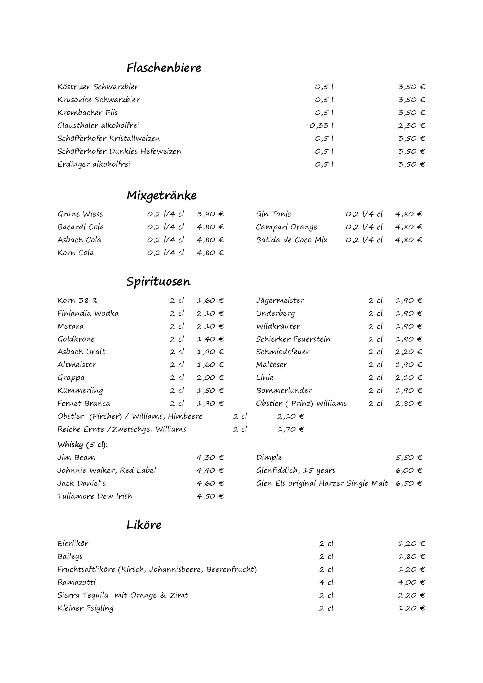 Speisekarte