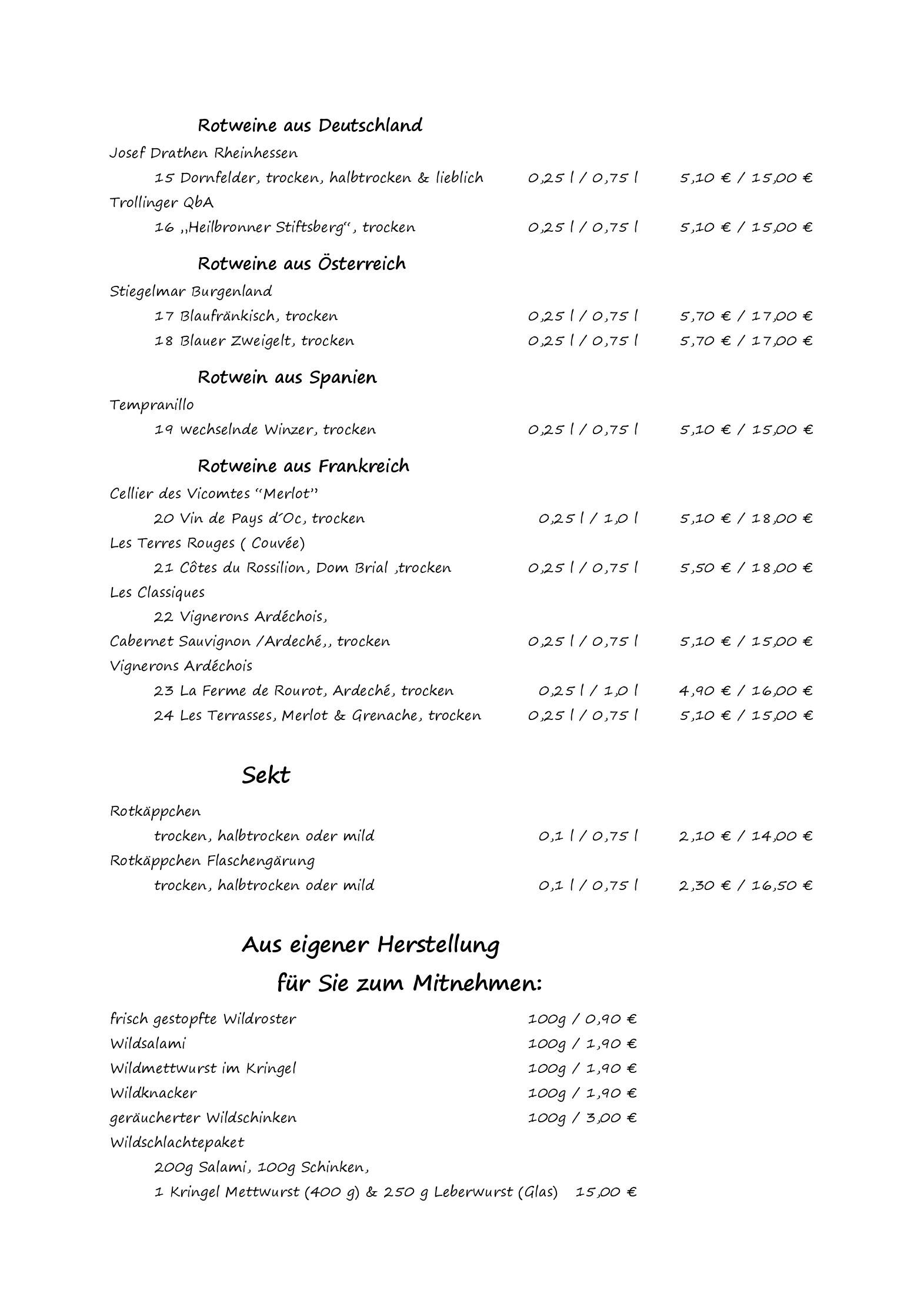 Speisekarte