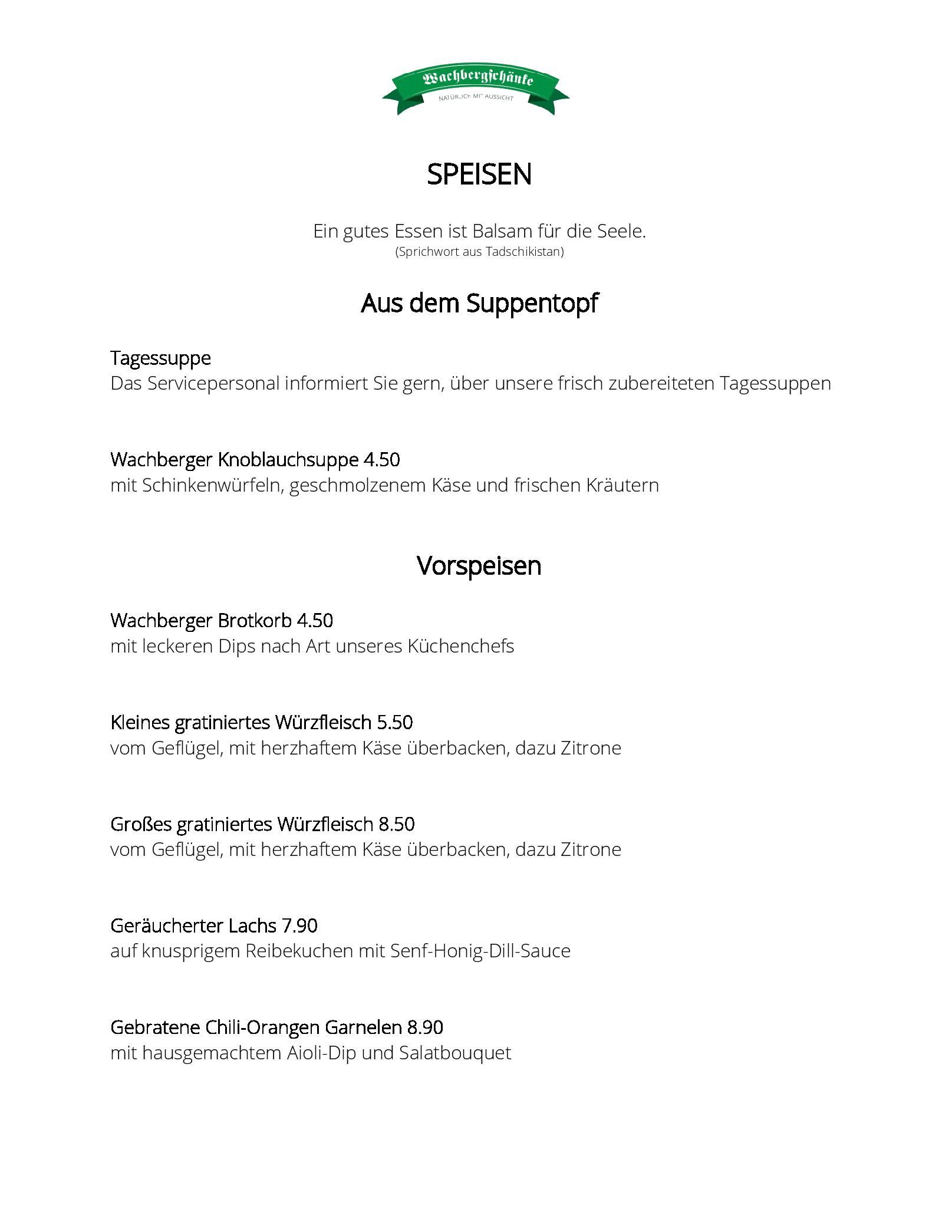 Speisekarte