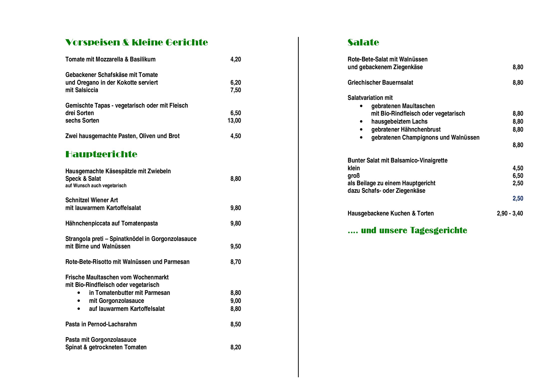 Speisekarte