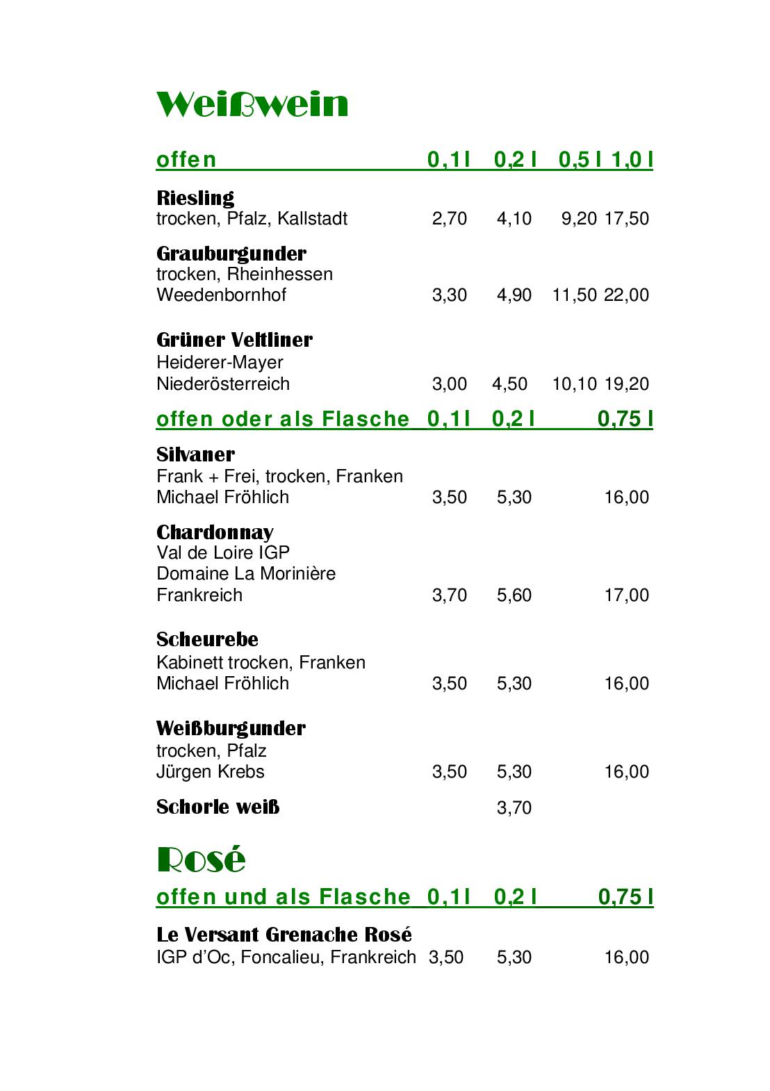Speisekarte
