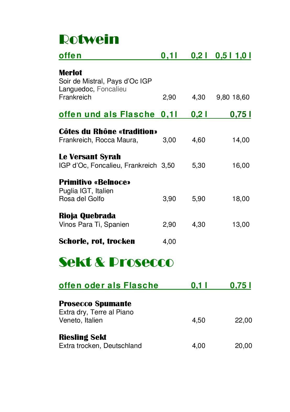 Speisekarte