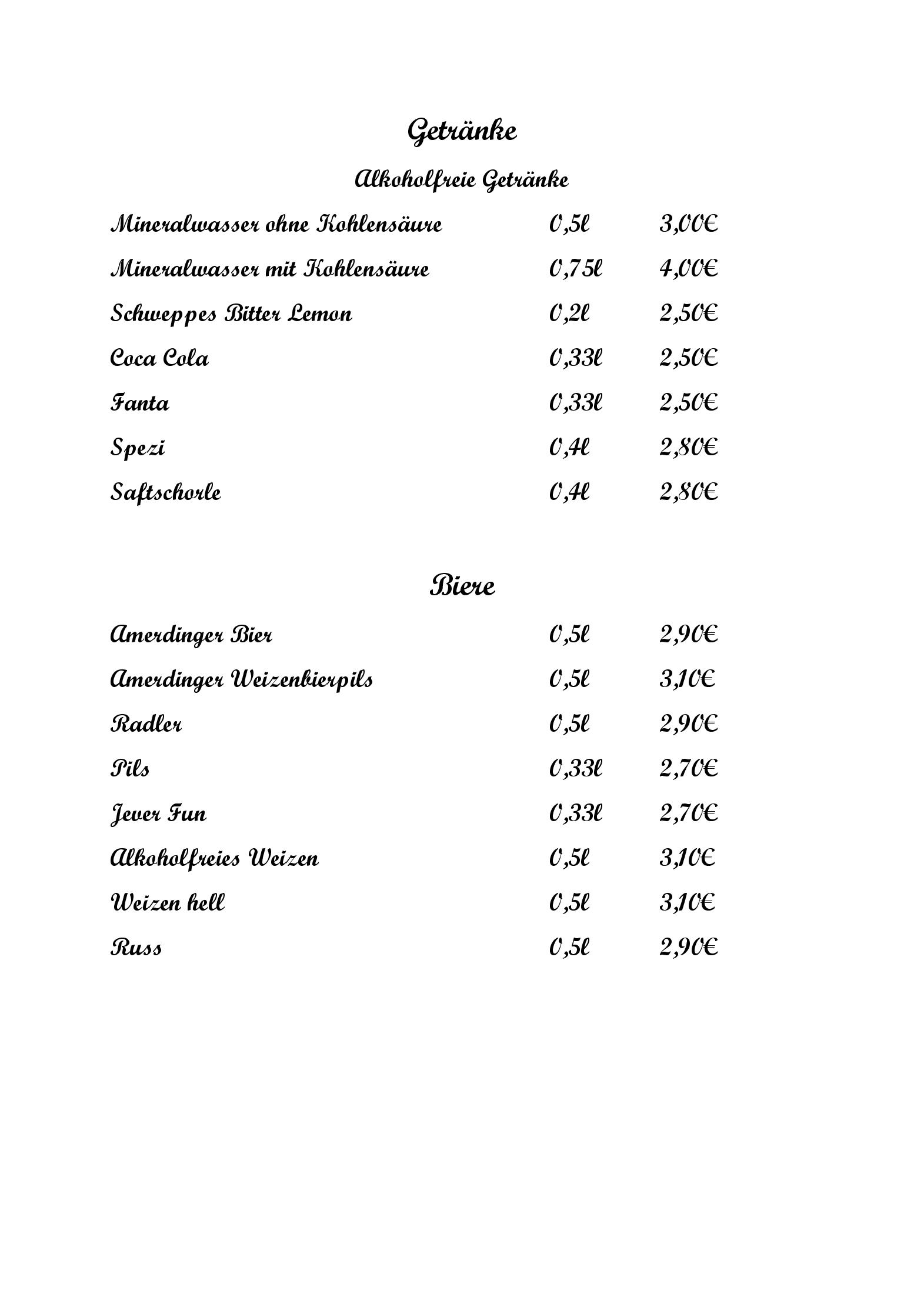 Speisekarte