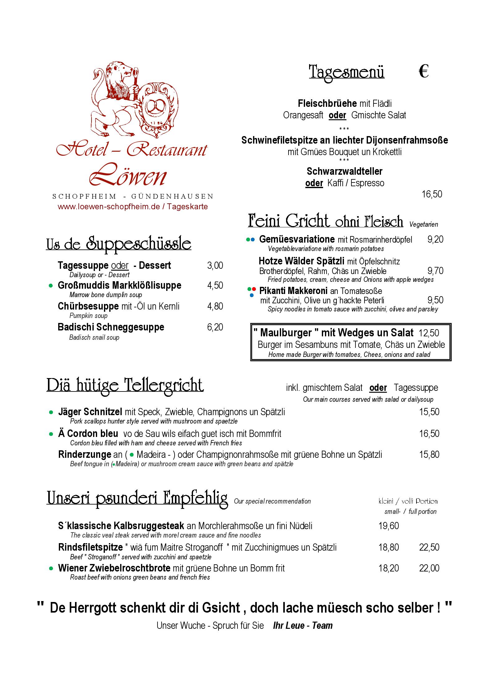 Speisekarte