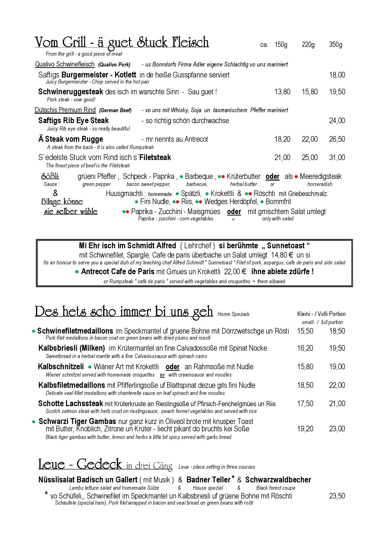 Speisekarte