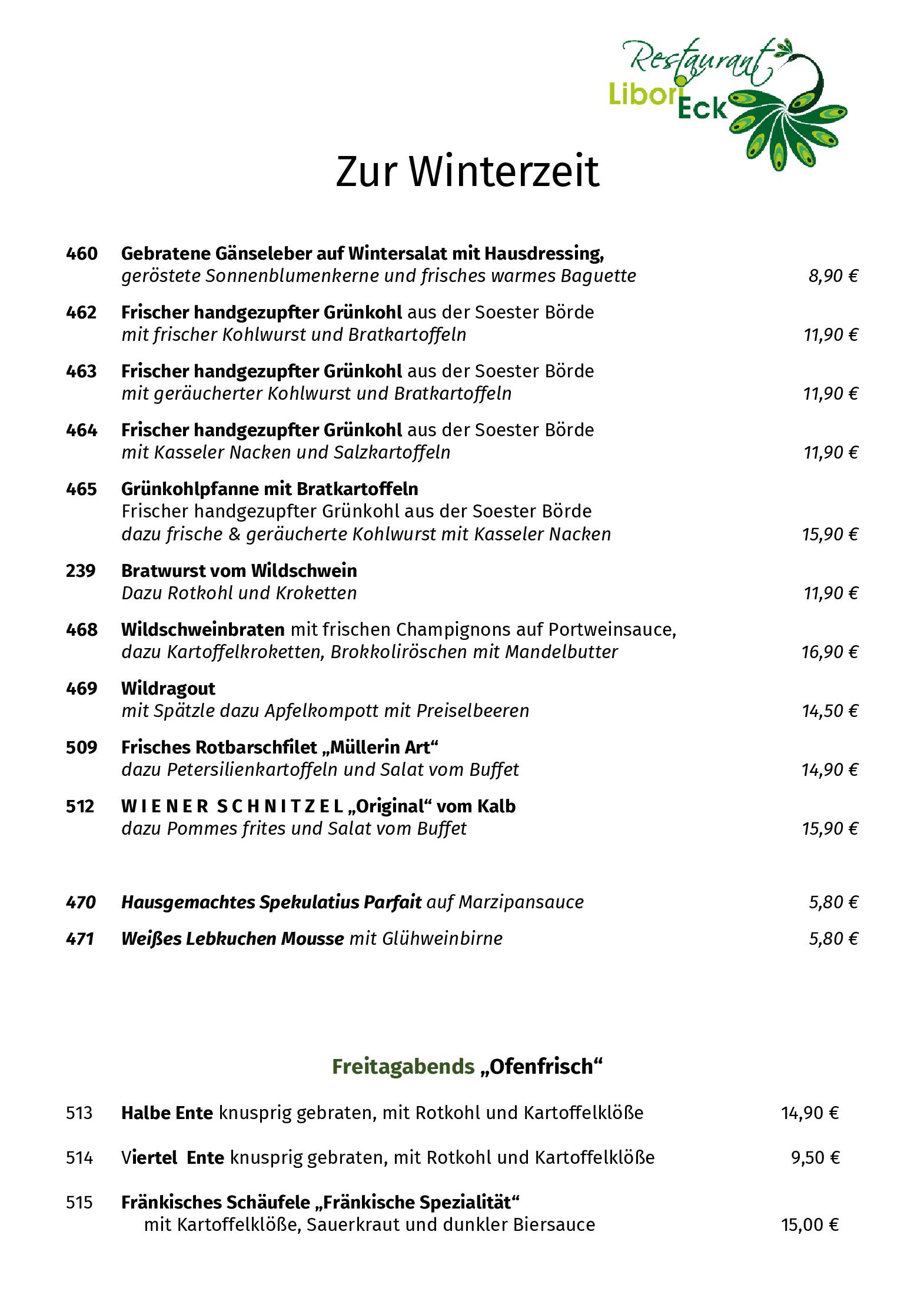 Winterzeit Speisekarte